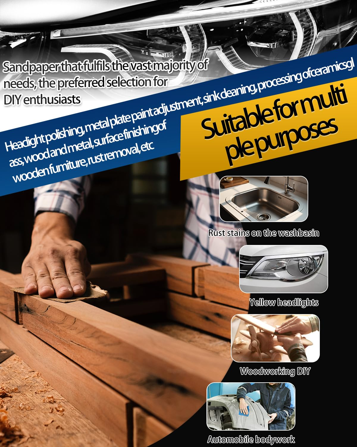 50Pcs Sandpaper Set P120~P3000Grit Wet and Dry Sanding Paper 230&times;93Mm (Assorted Grit 120/180/240/400/600/800/1500/1000/2000/3000 X5) for Automotive Polishing, Metal Wood Glass Finishing image number 5