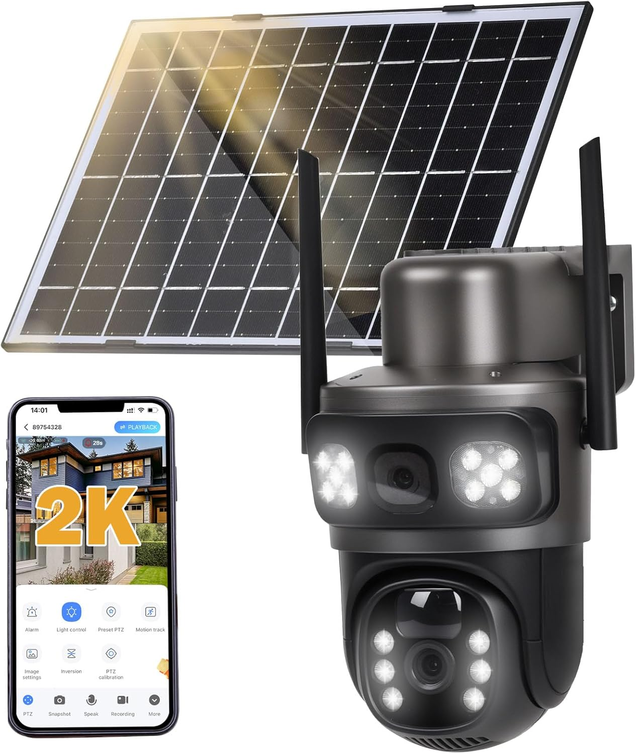 ADVWIN 4G LTE Solar Security Camera, Outdoor No Wifi Wireless Home Surveillance, with Colour Night Vision, 355&deg;/90&deg; Swivel, PIR Motion Alarm, 2-Way Audio, for Farm, Construction Site, Warehouse Use