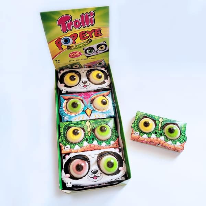 Hilary Trolli Pop Eye Funny Animals Soft Fruit Gummy Candy with Sour Center 37.6G X 7Pcs image number 1