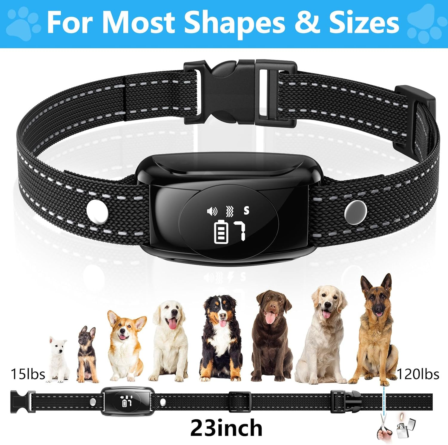 Dog Bark Collar, No Shock Dog Bark Collar with 4 Modes, Dog Training Collar with Remote, IPX7 Waterproof Bark Collar for Most Breed Sizes, Barking Collar for Home, Garden & Courtyard Use
