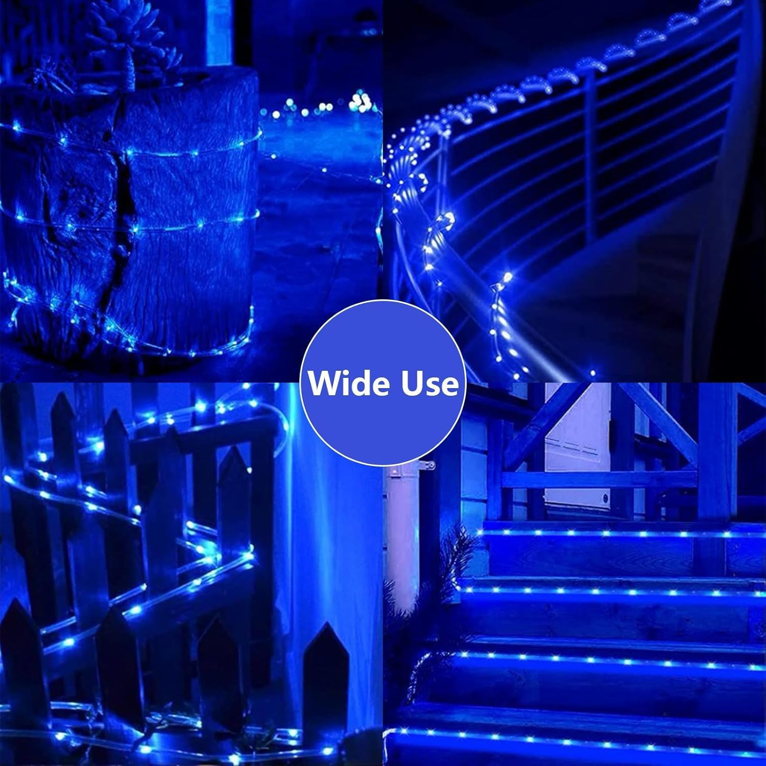 Kousee Outdoor Solar LED Rope Lights, IP65 Waterproof Rope Light 12M/39.4Ft 100Leds Solar Decoration Lights with 8 Lighting Modes, Rope Fairy Light for Garden Tree Party Christmas Decoration- Blue image number 5