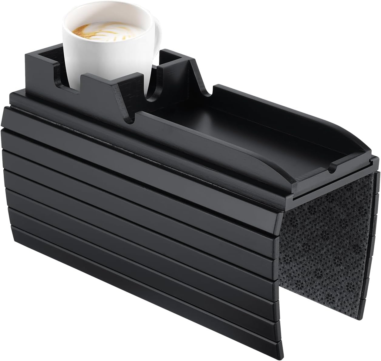 ACA Trading Couch Cup Holder Tray, Modern Sofa Armrest Tray Table with Non-Slip Pad, Wooden Bamboo Arm Table for Drinks and Food with Side-Away Tray(Natural)