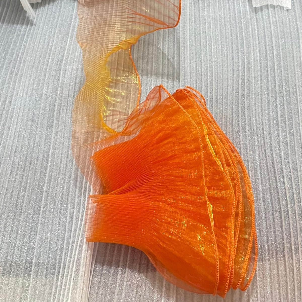 5 Yards Retro Ruffle Pleated Chiffon Trim Dress Bag Decoration Tulle Fabric Applique Trimming Craft Sewing (Bright Orange) image number 1