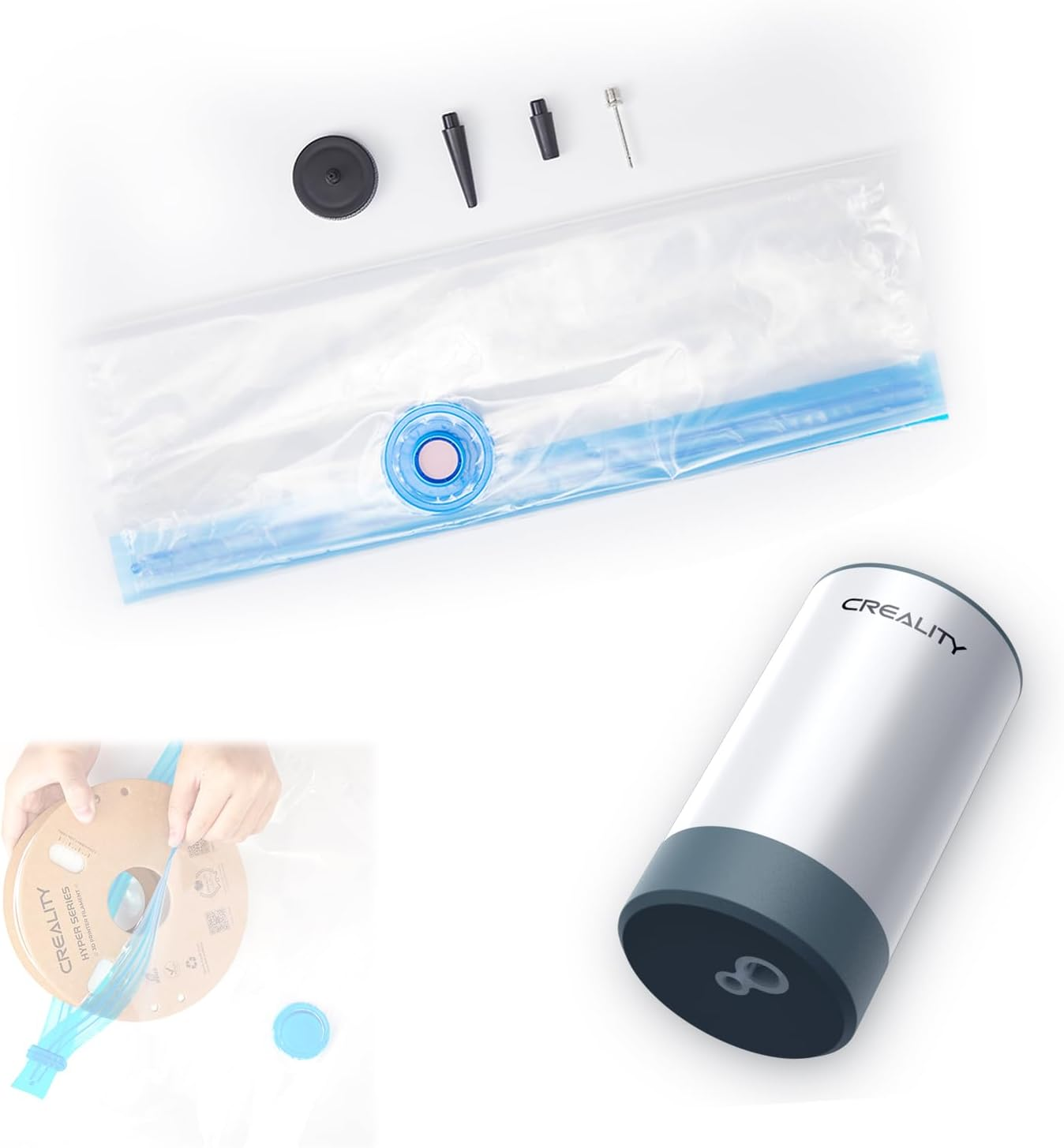 Creality Upgraded 3D Printer Filament Storage Bag Kit Prevent and Monitor Moisture PLA Storage Dry Bags (8 X Vacuum Sealed Bags,1 X Electric Vacuum Pump, 8 X Desiccant), 40X40Cm image number 5