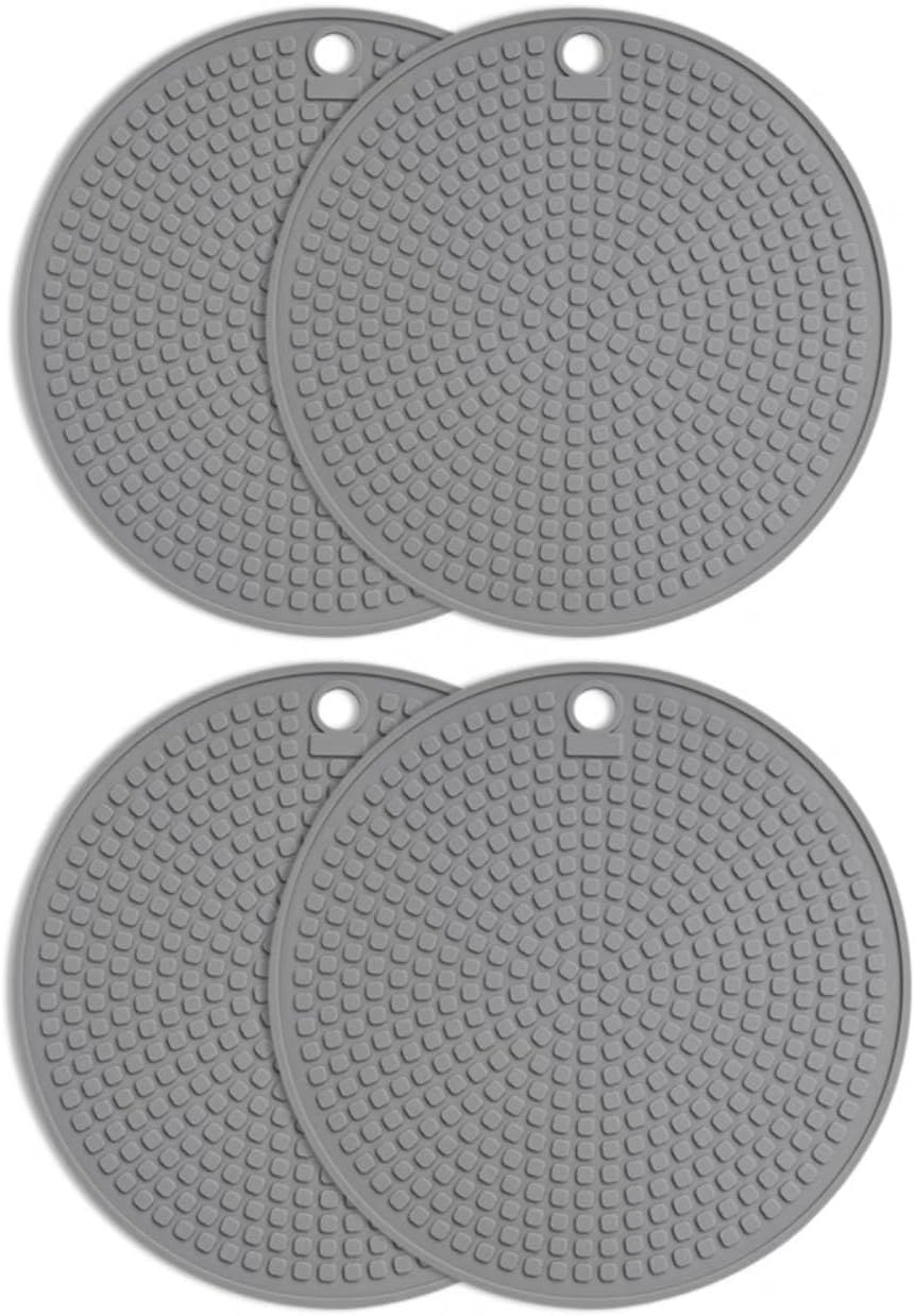 4PCS Silicone Trivets for Hot Pots Pans Dishes | Heat Resistant, Non Slip | Pot Holders, Oven Mitt, Table Mat (Red)