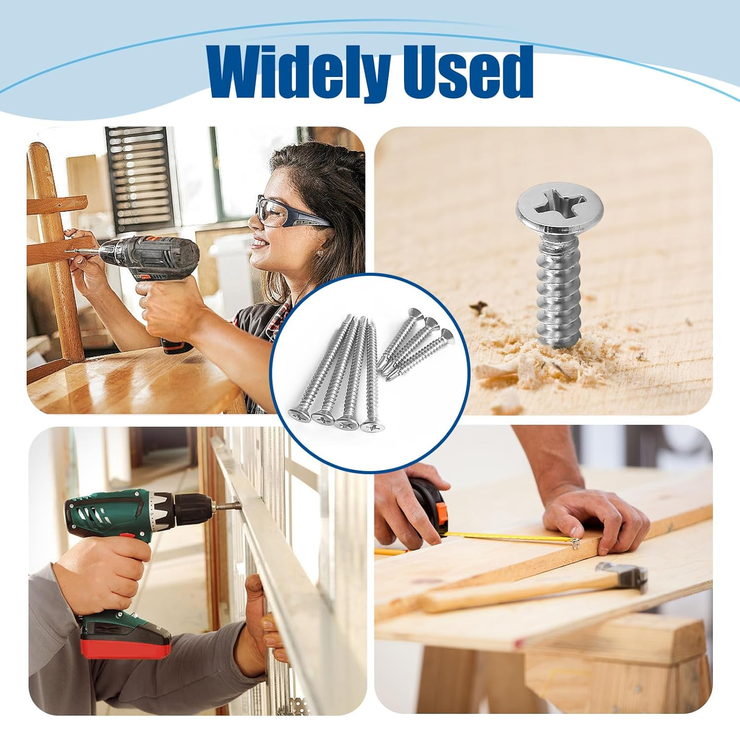 #8&times;3/4&Prime; Sheet Metal Screws 300Pcs, 410 Stainless Steel Flat Head Cross Self Drilling Screws image number 2