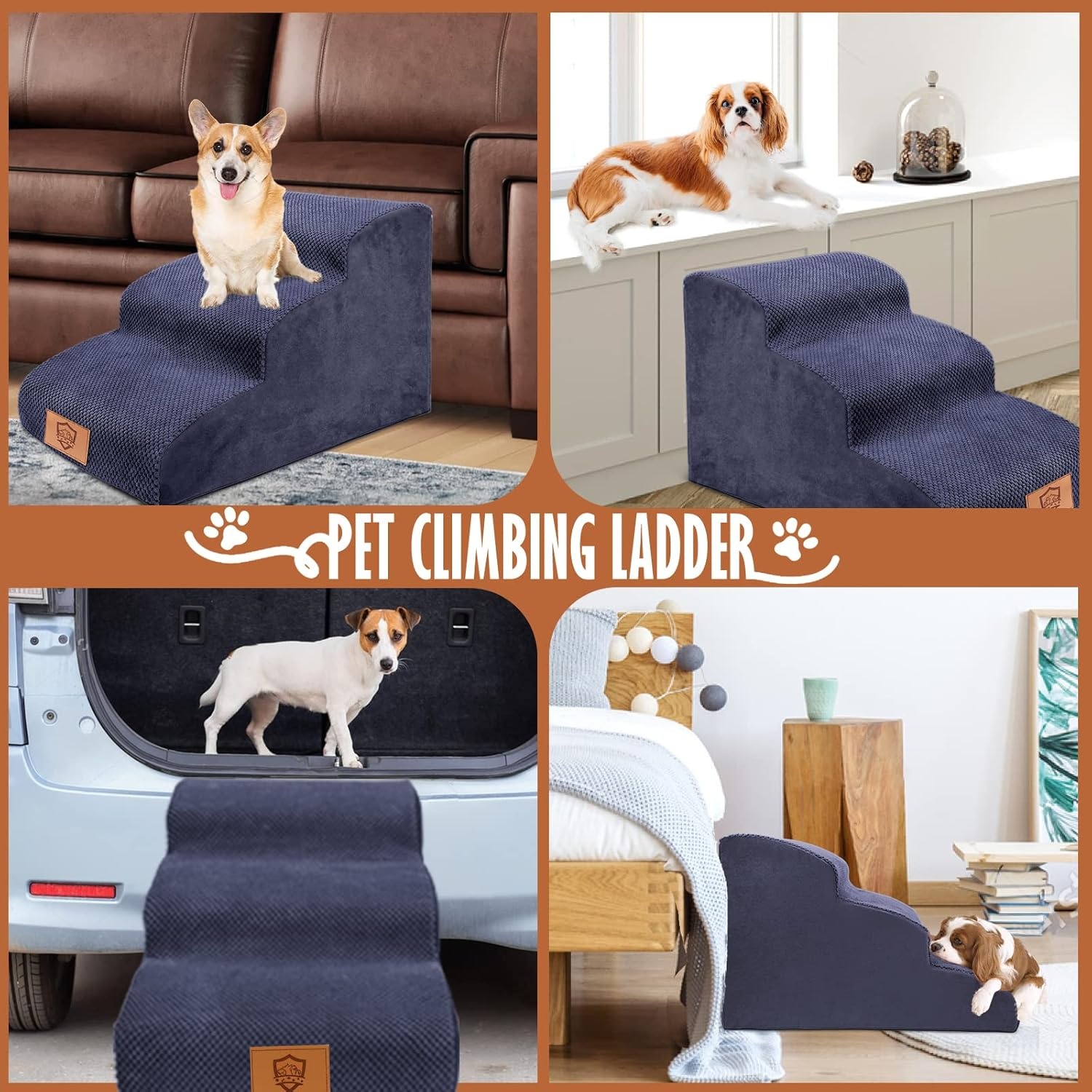 Kphico High Density Foam Pet Steps 3 Tiers, Non-Slip Stairs, Extra Wide Deep Ramp, Soft Ladder for Dogs and Cats - Best for Injured, Older Pets with Joint Pain - Includes Pet Hair Remover Roller image number 5