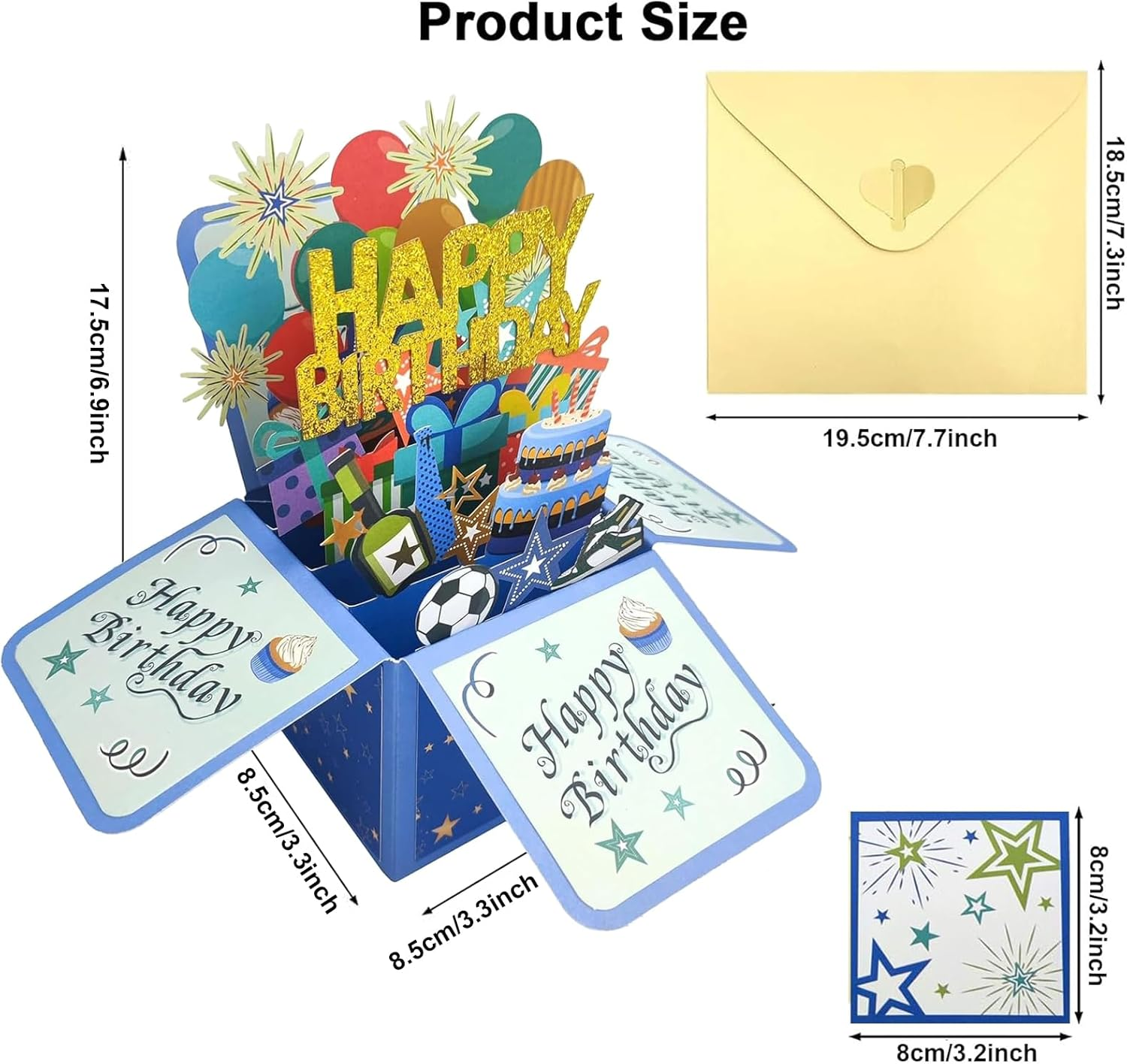 Pop up Happy Birthday Card,3D Candle Cake Happy Birthday Pop up Greeting Boxed Cards,Special for Friends Kids Families Boys and Girls (Blue) - Pink And Golden image number 6