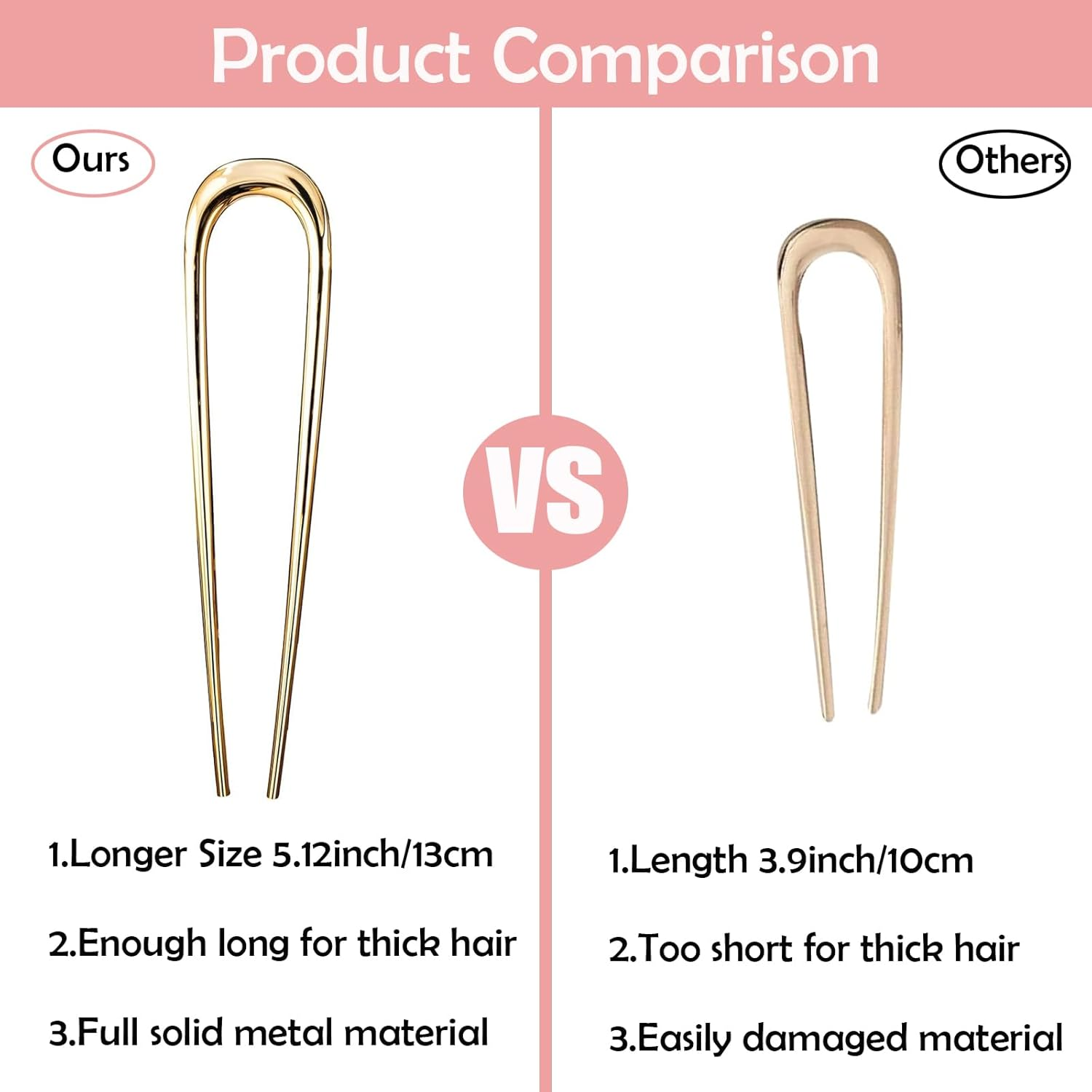 U Shape Hair Fork, 6 Pieces, Gold, Silver, Black, Elegant U Shape Hair Clips for Updo image number 2