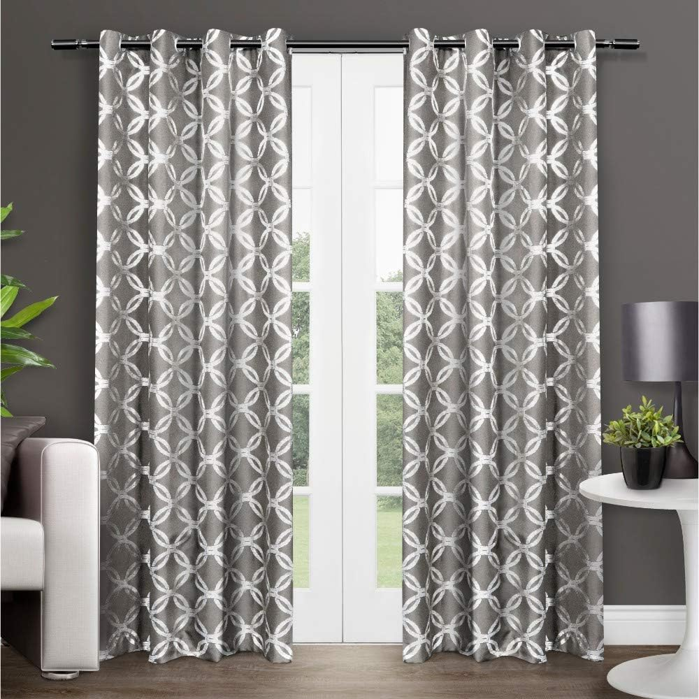 Exclusive Home Curtains Exclusive Home Modo Metallic Geometric Grommet Top Curtain Panel Pair, 54X96, Winter White, 2 Count