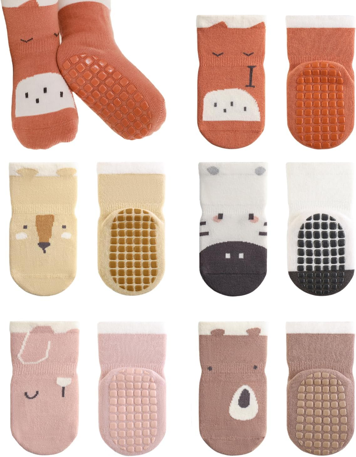 Unisex Baby Non-Slip Socks, Toddlers Kids Soft Cotton Crew Socks with Grippers Crawling Socks for Babies Non-Skid Ankle Socks for Boys Girls Newborn Infant 0-12 Months/1-3/3-5 Years image number 3