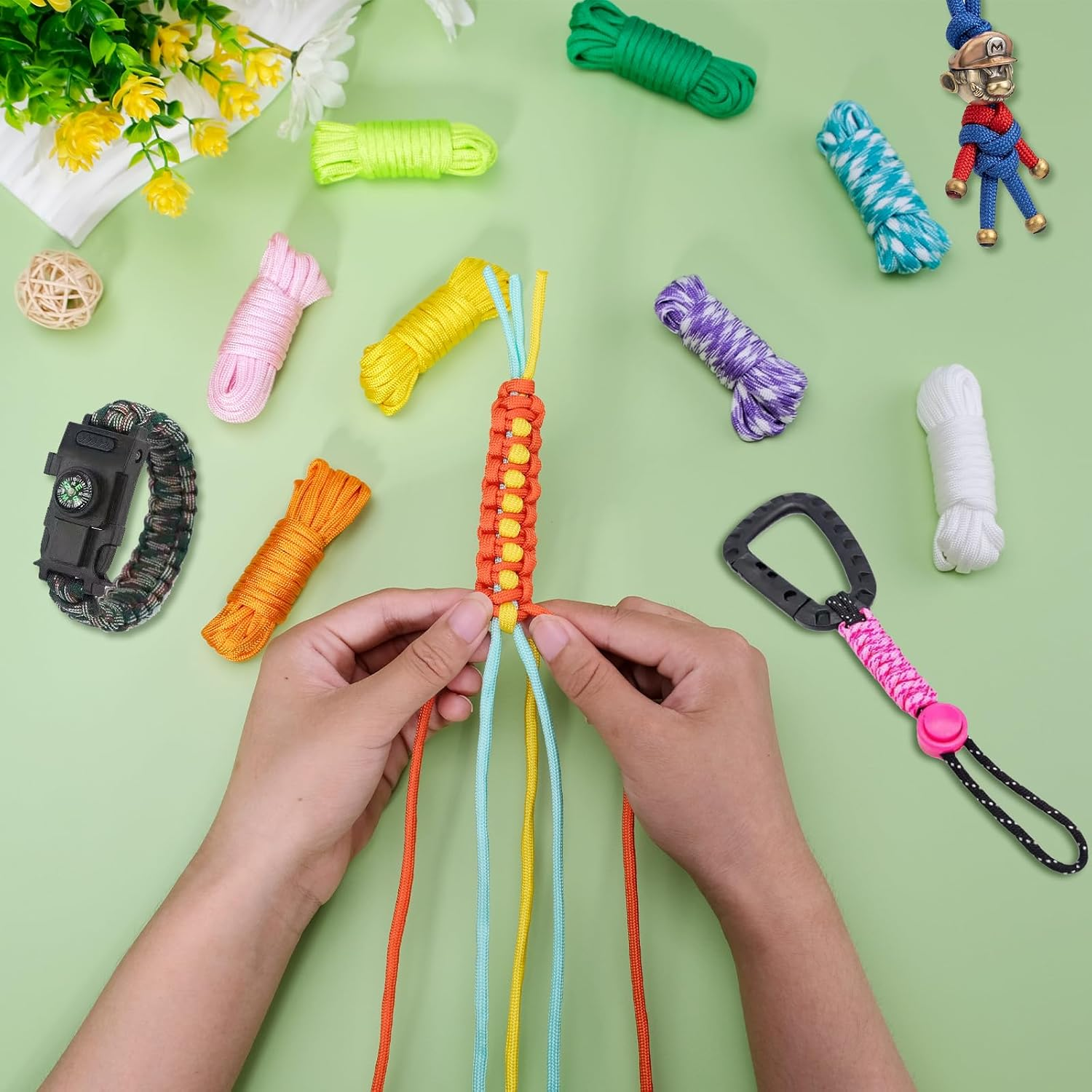 CONEHOY 85 Pcs Paracord 550 Combo Kit 10 Feet Tent Rope Multifunction Parachute Paracord Bracelet Making Kit Outdoor Survival Rope with Drawstring Bag for Making Lanyard Dog Collar Great Gift image number 5