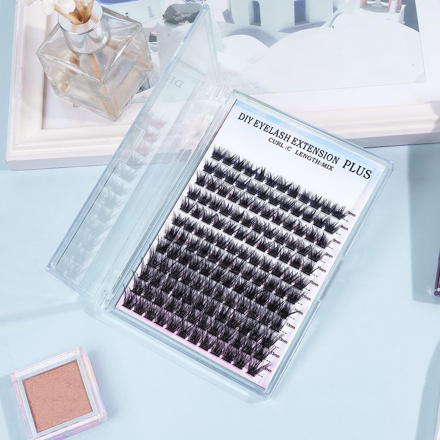 MAGEFY False Eyelashes 144 Clusters of Eyelashes 9-13Mm Segmented Eyelashes with Longer Curls C Personal DIY Home Eyelashes of Different Lengths image number 1