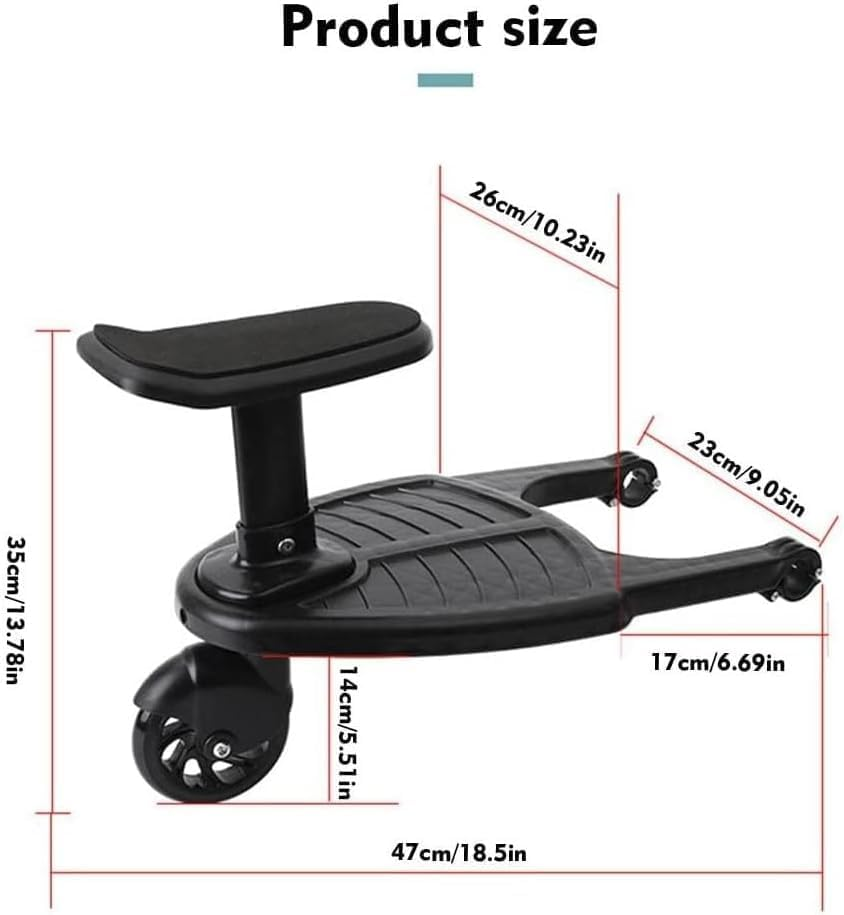 Sunblue Universal Toddler Stroller Board with Seat - Pram & Buggy Connector for Pushchair, Jogger, Travel Pram Accessories - Easy Stand & Ride, Fits Horizontal Axis <2.5Cm (Black)