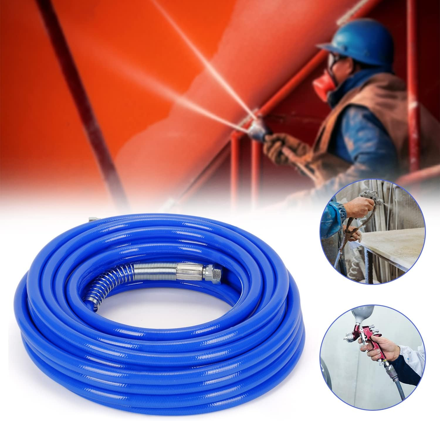 Awagas 15 M 1/4&rdquo; Airless Paint Sprayer Hose, 3500 PSI High Pressure Fiber Pipe Universal Flexible Fiber Tube Spray Hose for Sprayer Gun Sprayer Water (50 Ft-Blue) image number 1