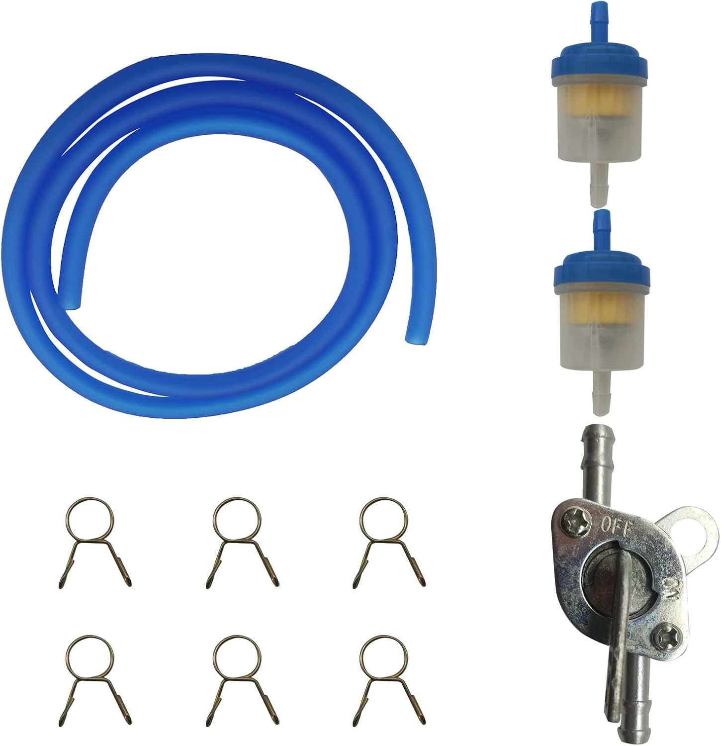 Gas Fuel Hose Oil Filter Clamps Inline Fuel Shut off Valve Petcock Petrol Switch for 50Cc 70Cc 110Cc 125Cc 150Cc 250Cc Mini Bike Dirt Bike Pit Bike Tao Tao Motorcycle Scooter Quad ATV and Go Karts