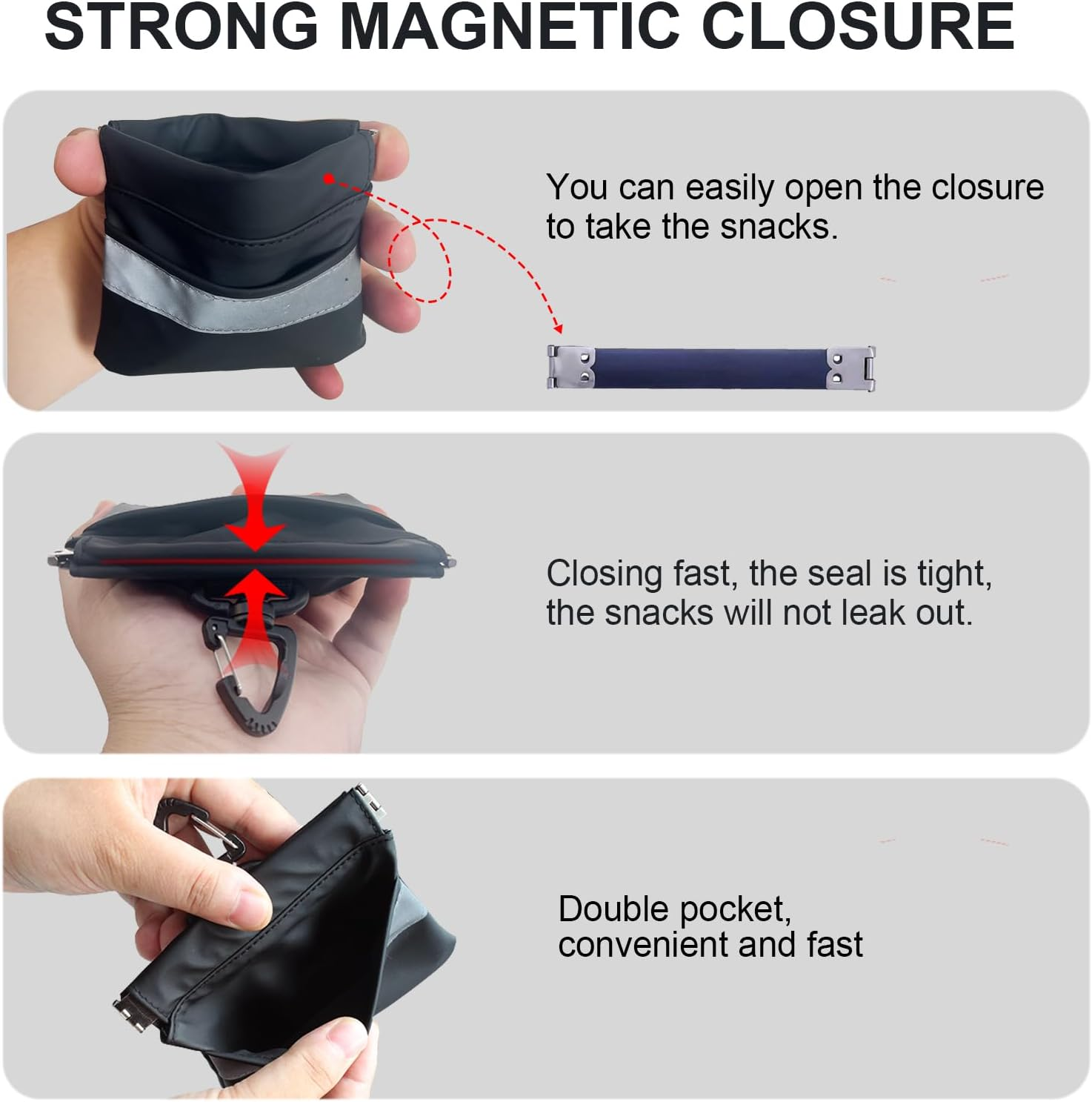 Dog Treat Pouch, Portable Pet Pocket Waist Clip, Reflective Snack Bag for Pets, Includes Clip and Carabiner image number 2