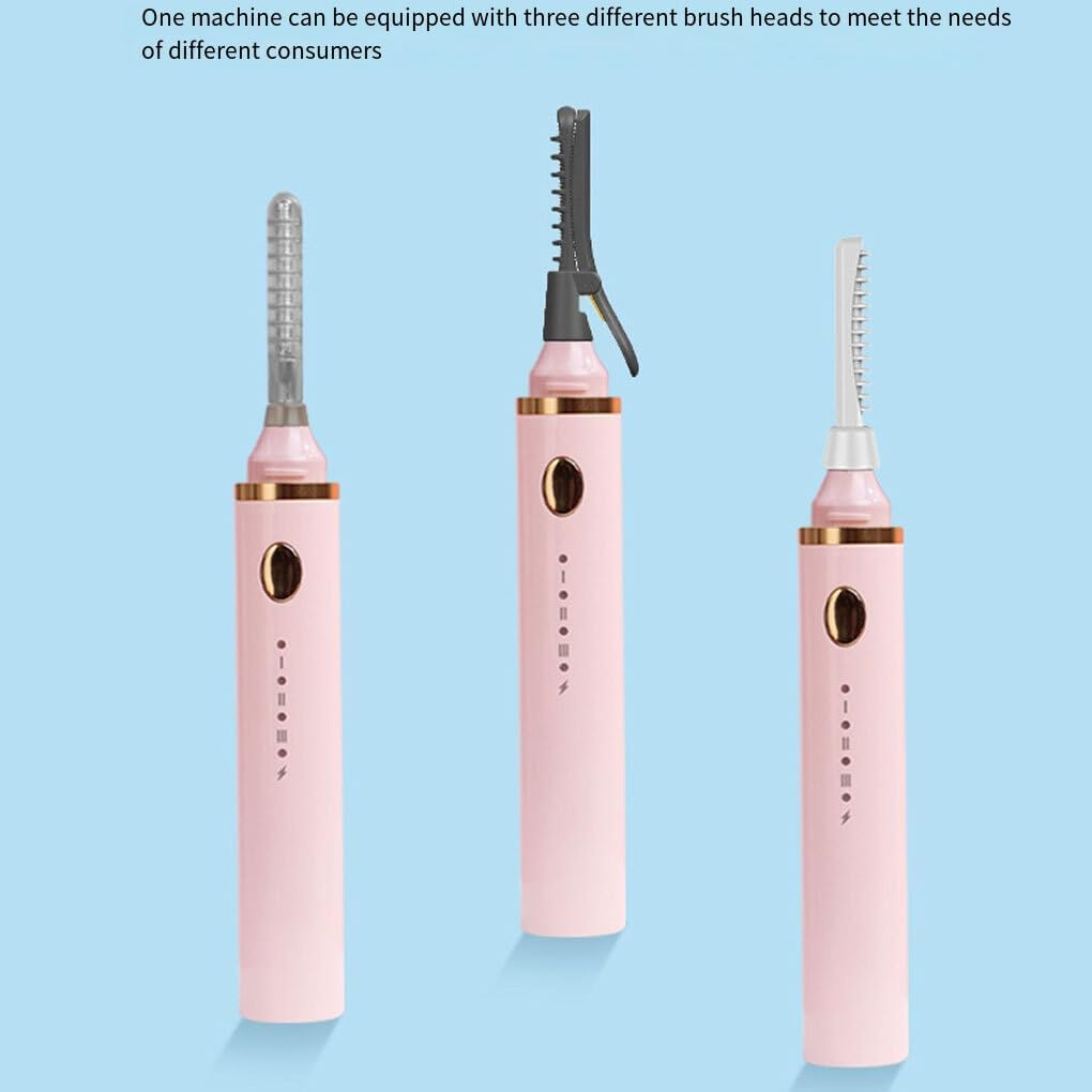 Curling Curler with Three Different Brush Heads Meet Different Needs Easily Silicone on Top of Brush Head Will Change, White - Pink image number 7