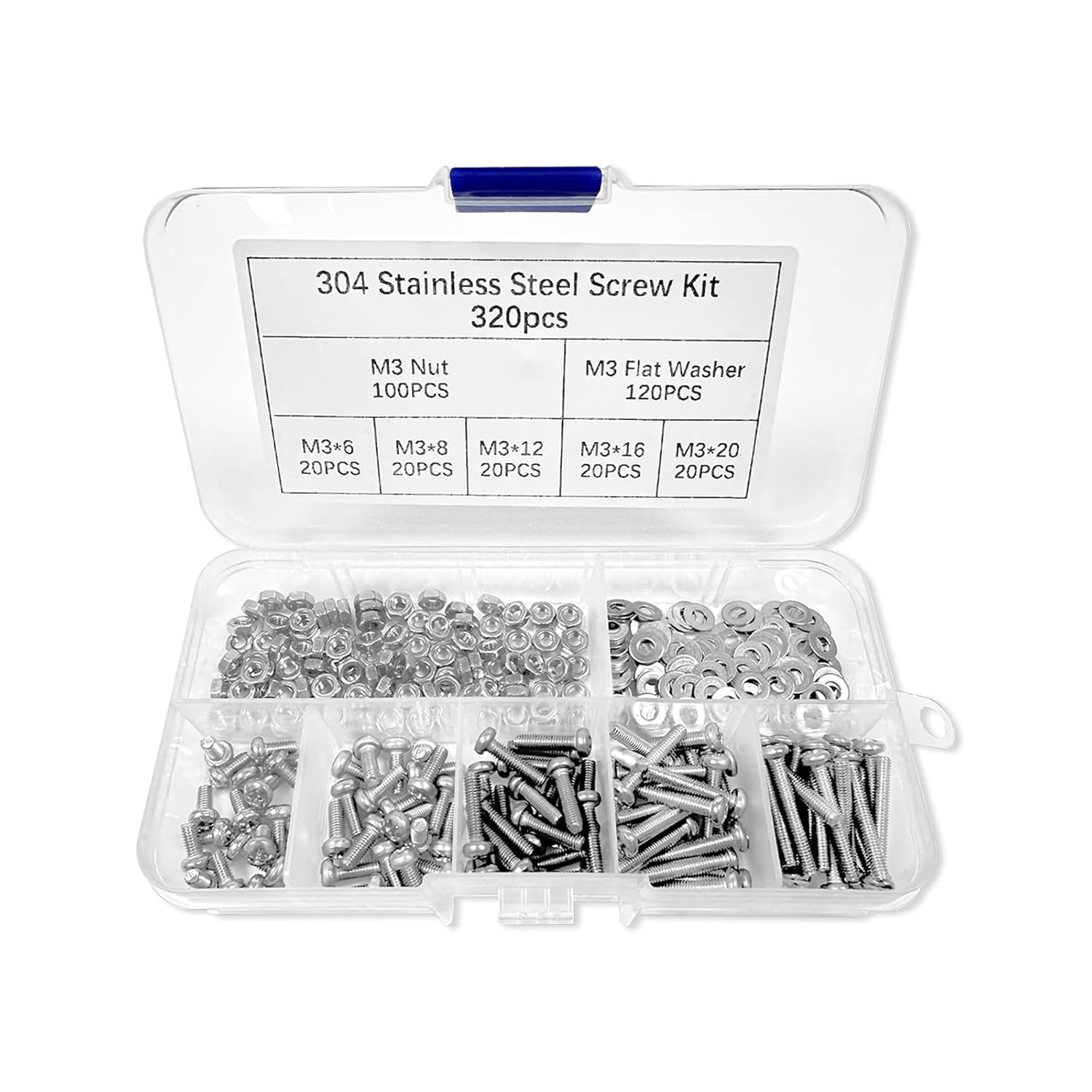 NILLOS M3 Screw Assortment Kit, 320 PCS Pan Head Machine Screws with Storage Box (6/8/12/16/20Mm) image number 4