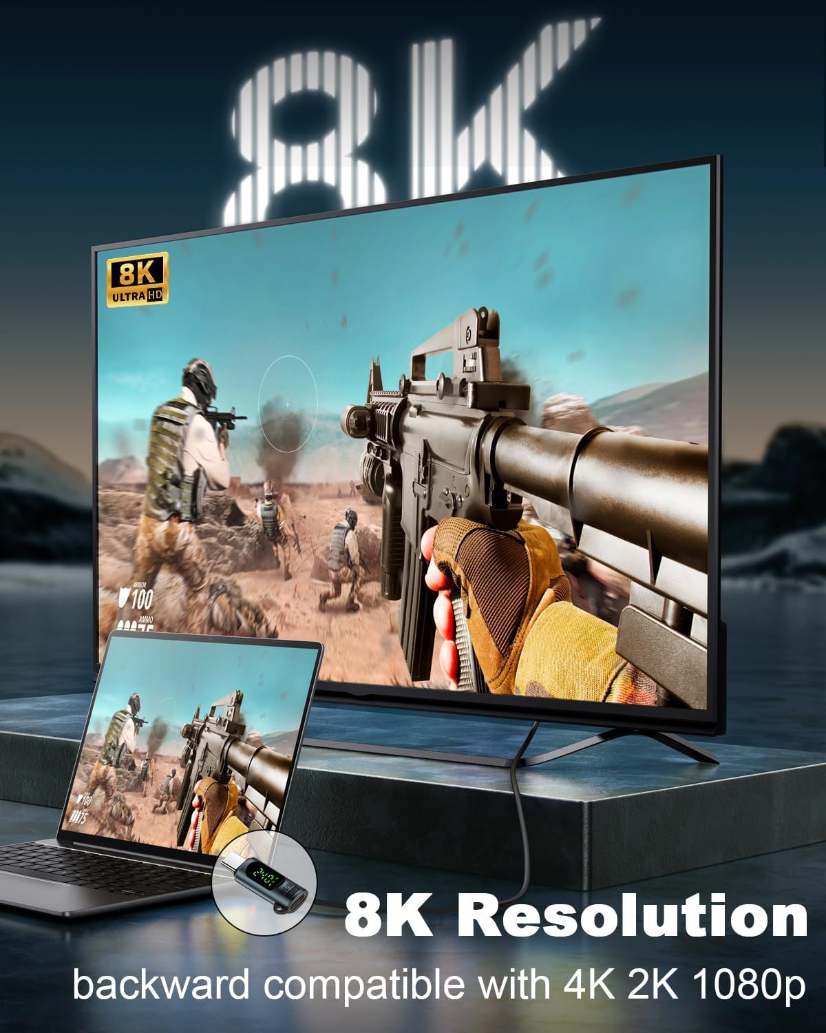 Duttek USB C Digital Display Adapter 80Gbps, 240W USB Type C Male to Female Extension Adapter Compatible with Thunderbolt 5, Iphone 15/16, Macbook, Ipad - 2, Black image number 2