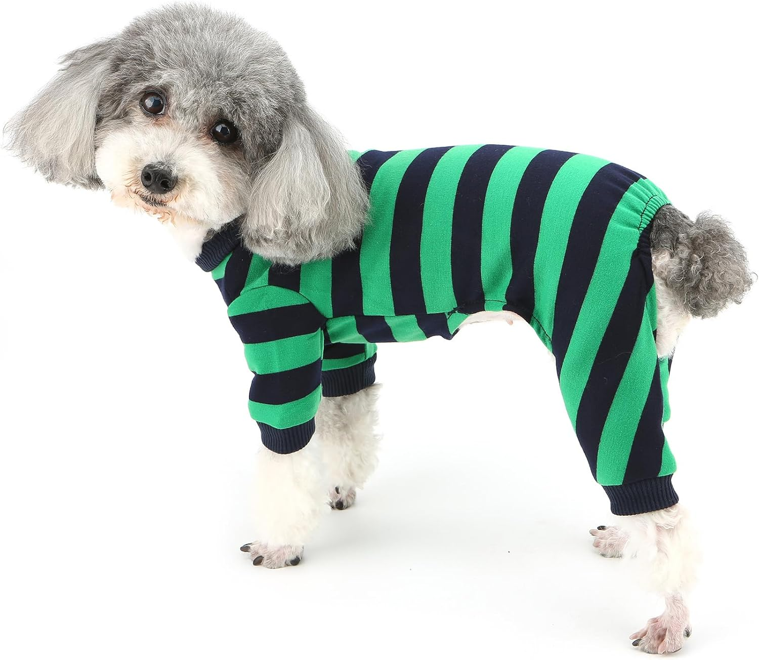 Zunea Dog Pajamas for Small Sized Dog Girl Boy Striped Puppy Sleeping Clothes Full Cover Overalls Jumpsuit Soft Breathable Summer Pet Pjs Doggie Chihuahua Yorkie Toy Poodle Apparel Green S