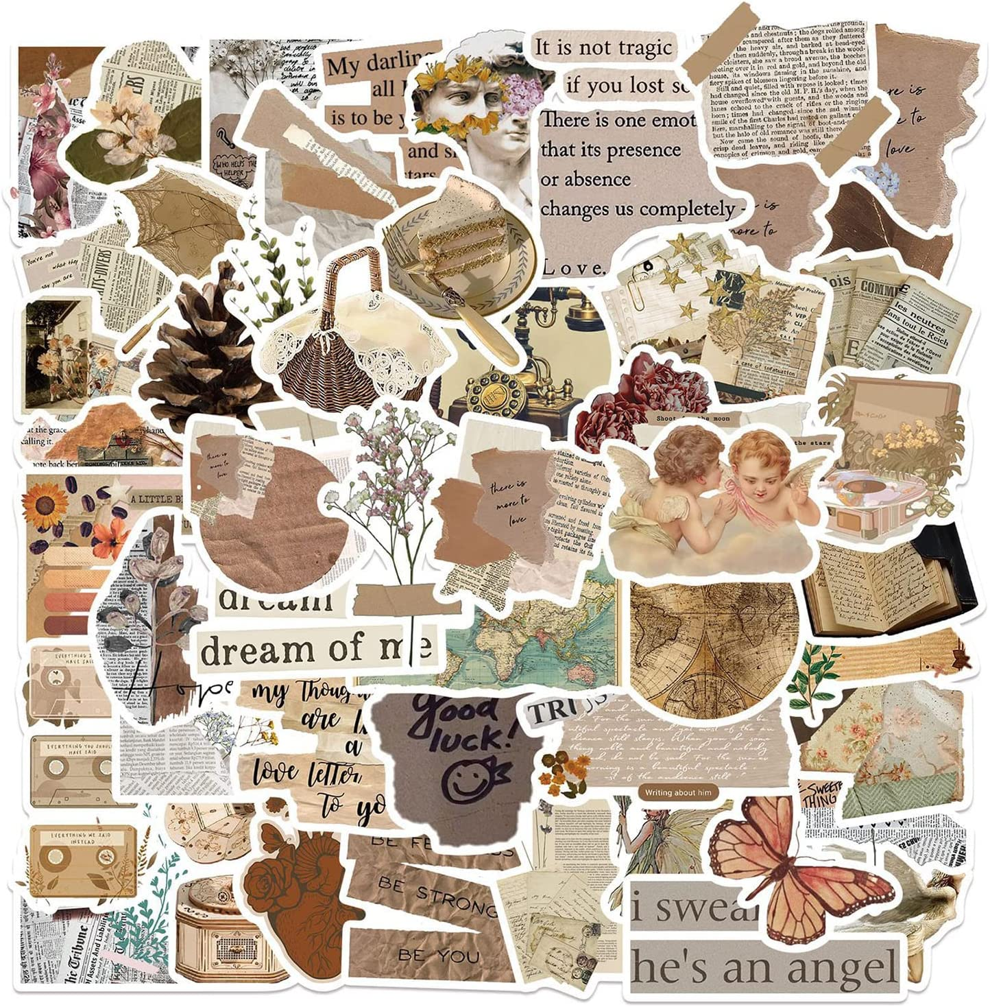 52 PCS Art Vintage Stickers, Cool Aesthetic Artistic Vinyl Waterproof Stickers for Laptop Water Bottles Computer Travel Case Guitar Skateboard Decals for Teens Kids Girls Gift (Cute Vintage) image number 2