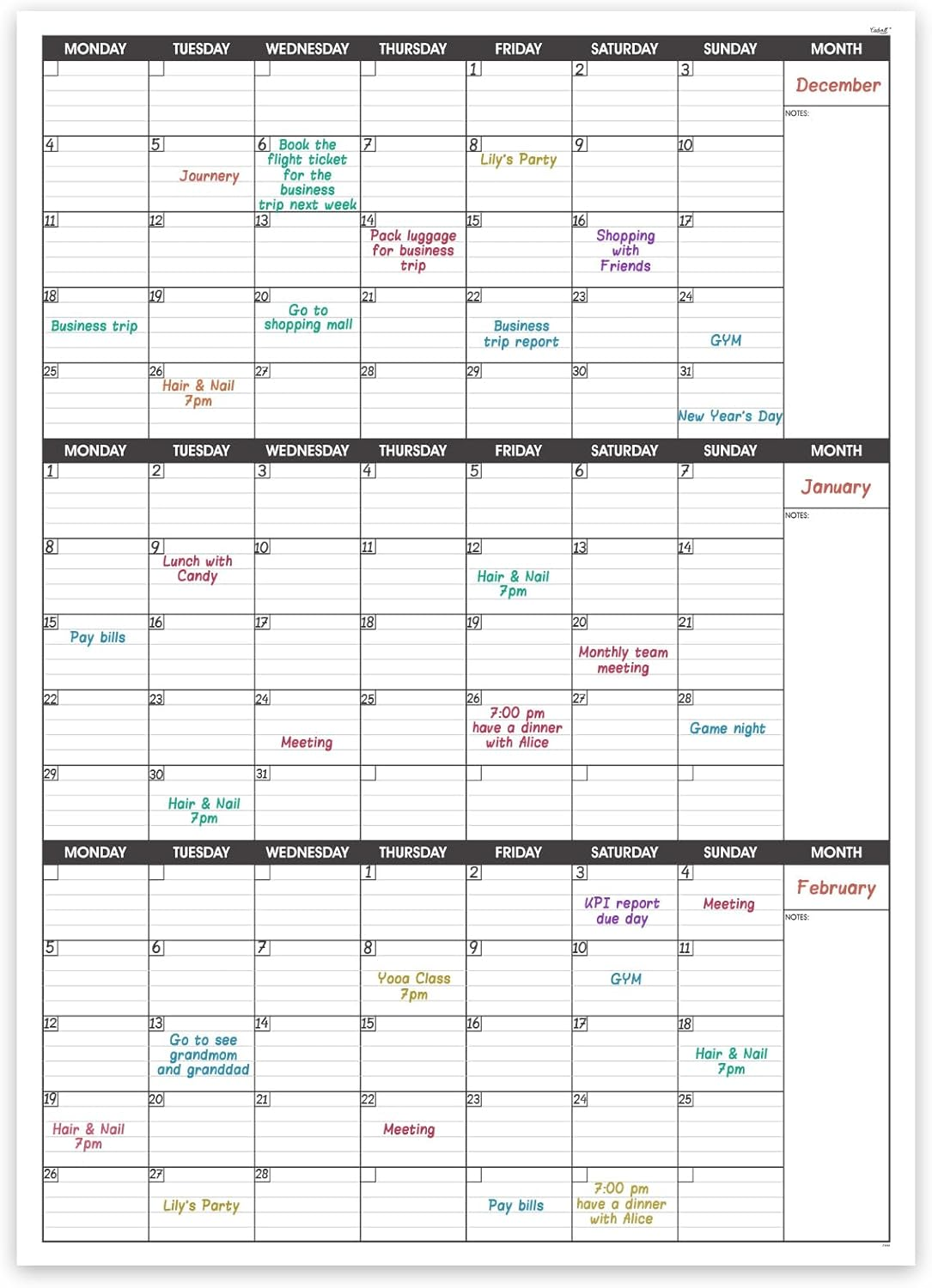 Colorage Large Wall Calendar Undated - Three Monthly Dry Erase Reusable Planner, Giant Laminated Poster, Goal & Task Organizer for Your Home, Office, School Includes 4 Sticker Dots, 101 Cmx73 Cm image number 4