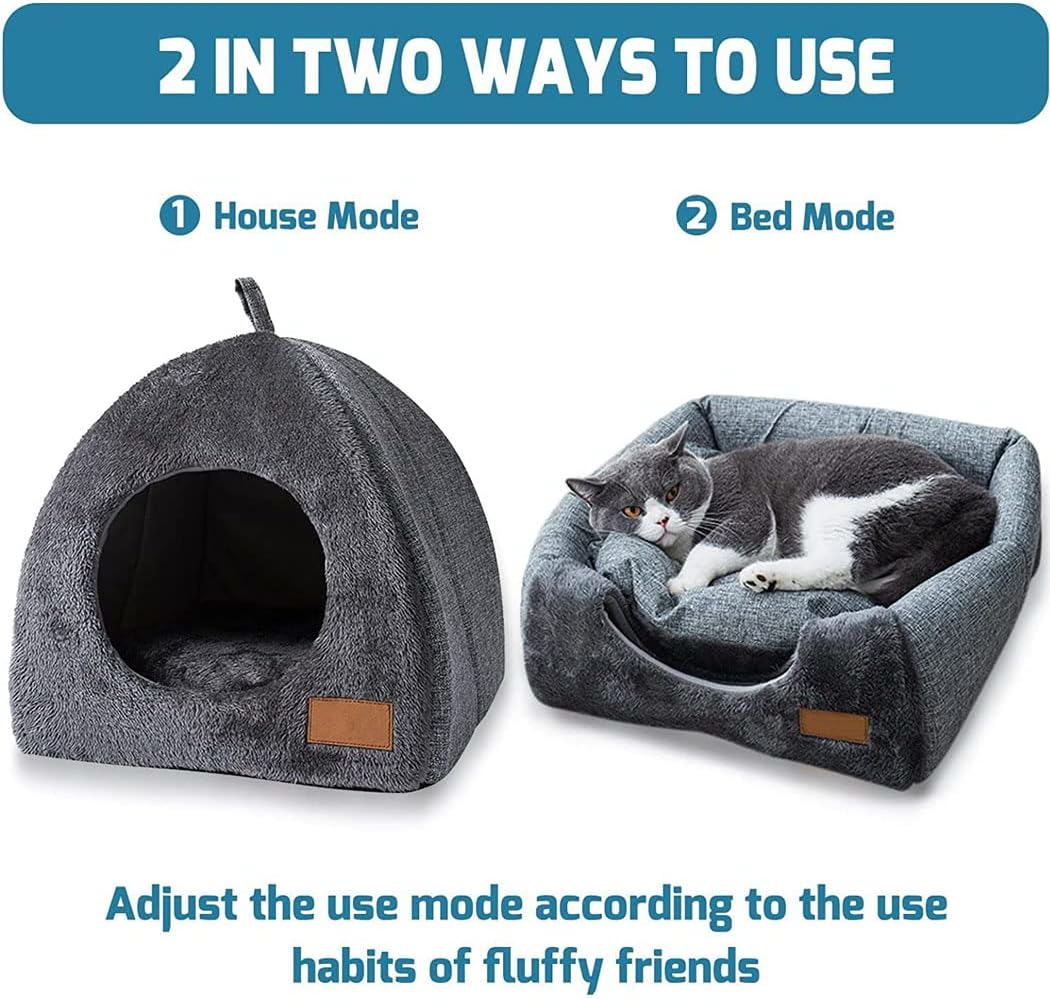 2 in 1 Foldable Cat Bed, Cat House for Indoor Kitten and Small Dog, Self-Warming Indoor Cats Cave with Removable Cushioned Pillow, Triangle Cat Cave Bed image number 5