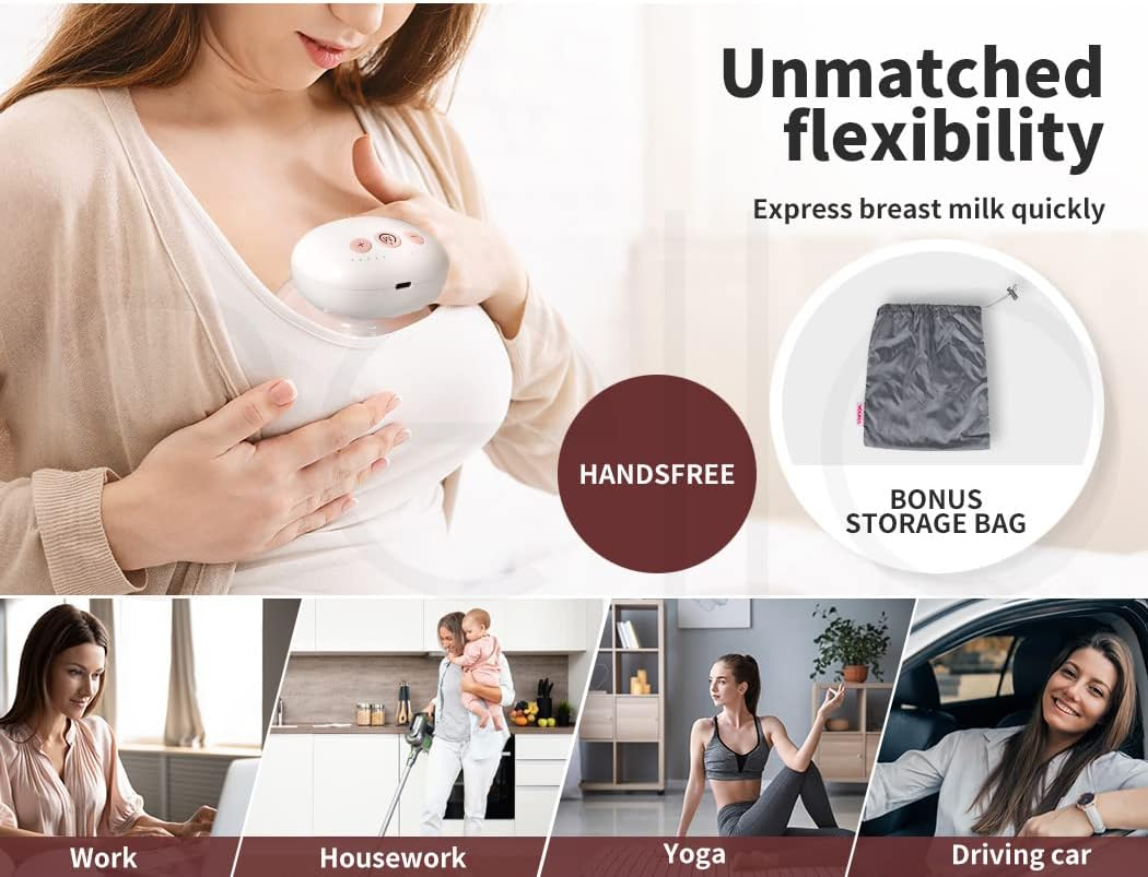 Portable Wearable Electric Breast Pumps : Quiet & Powerful Motor, Wireless, with 3 Adjustable Modes