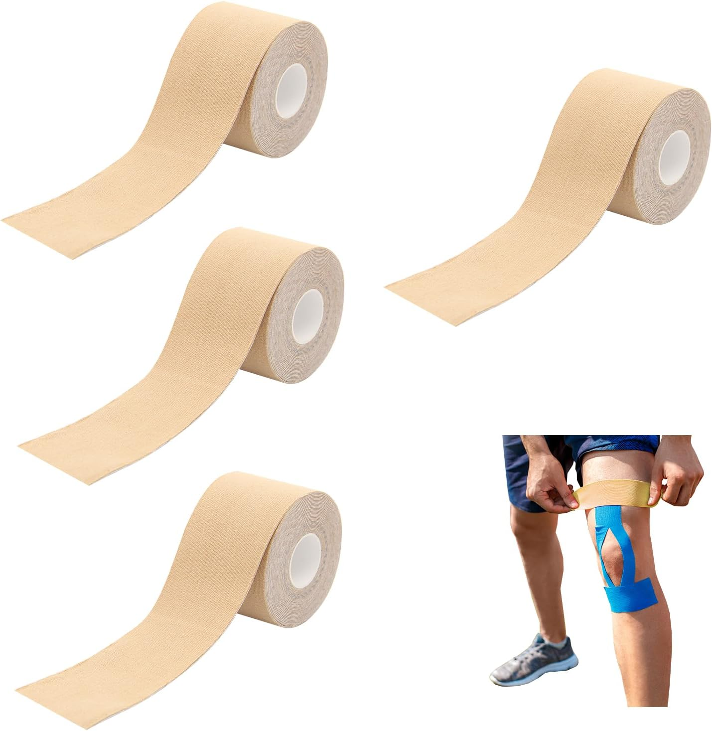 Elastic Kinesiology Tape, 4 Rolls of Waterproof Strapping Tape for Muscle Support, Flexible Sports Tape for Sports, Physio, and Recovery, Ankle, Shoulder, Elbow, and Knee image number 3