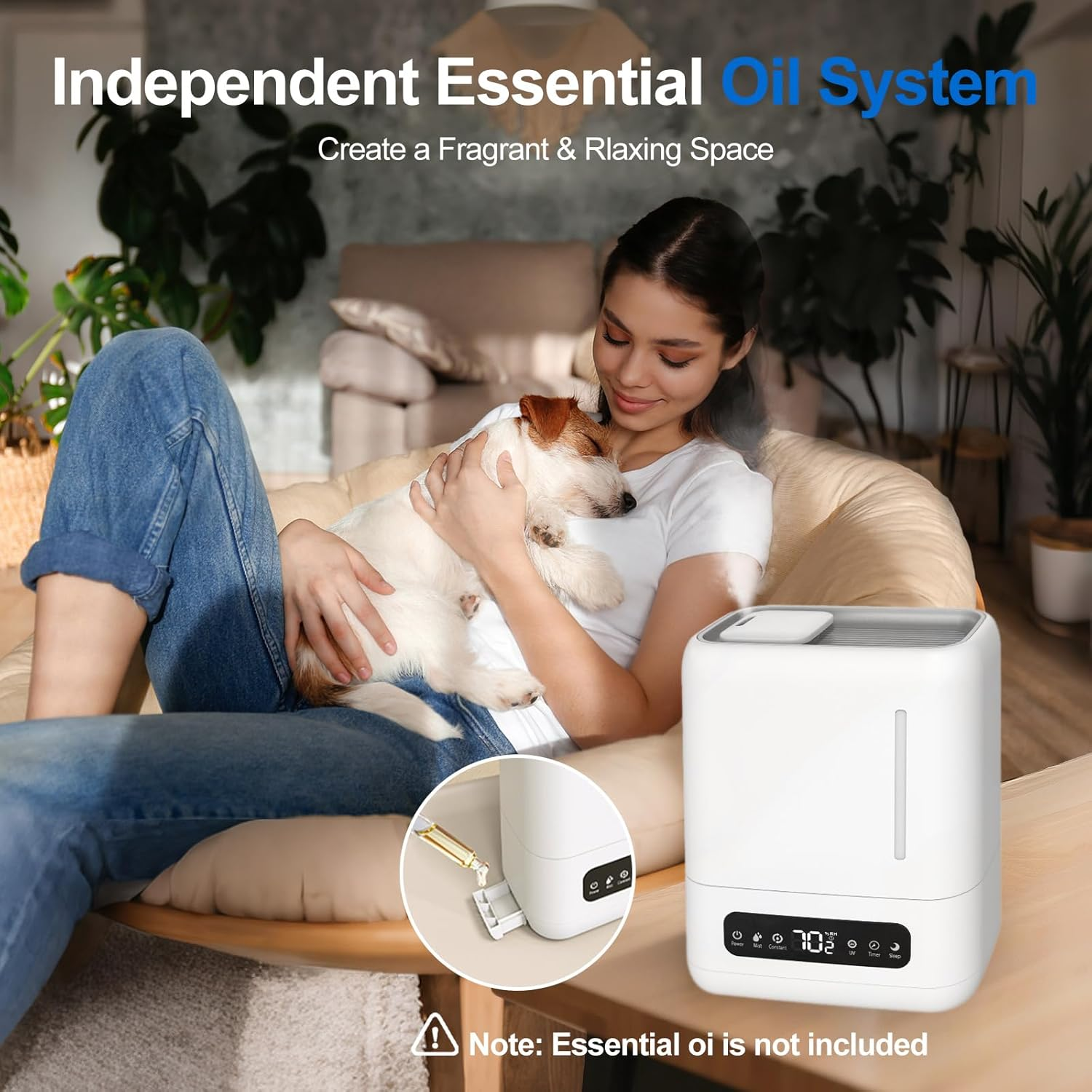 Oolong 4L Air Humidifier for Large Rooms - Top Fill, Remote Control, Quiet Sleep Mode, Adjustable Humidity for Baby Nursery, Bedroom image number 3