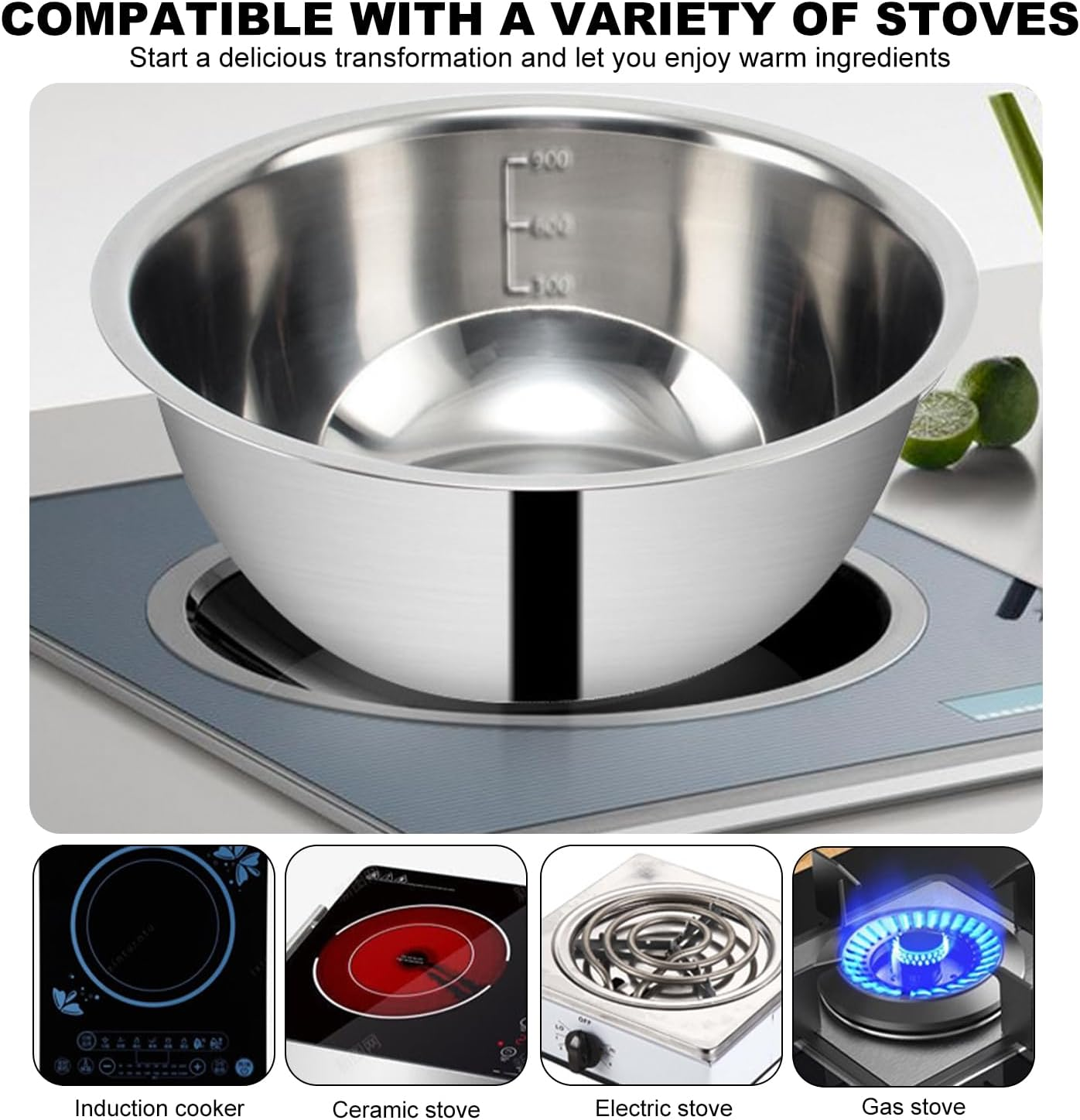 Stainless Steel Mixing Bowls Set of 5, Nesting Whisking Bowl Set, Space-Saving Storage, Metal Mixing Bowls for Baking, Prepping, Cooking and Serving Food, Salad, Vegetables image number 1