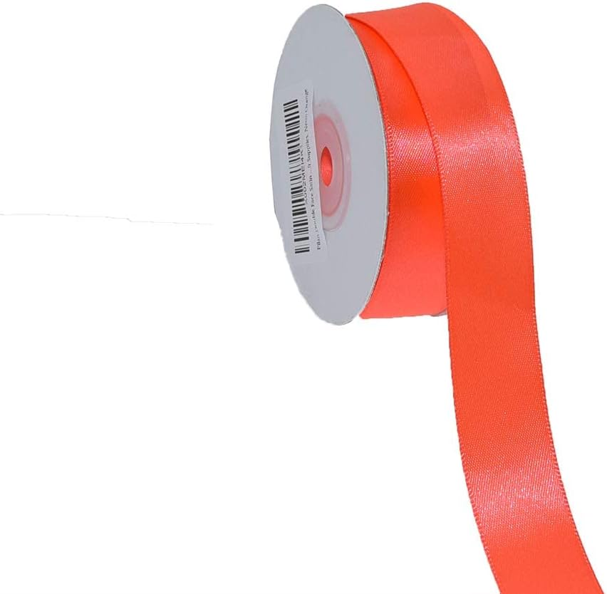 IHKFILAN Double Faced Satin Ribbon 1 Inch X 25 Yards Double Sided Solid Polyester Ribbon for Gift Wrapping Party Hair Braids Bow Decoration Floral Arrangement Craft Supplies, Neon Orange