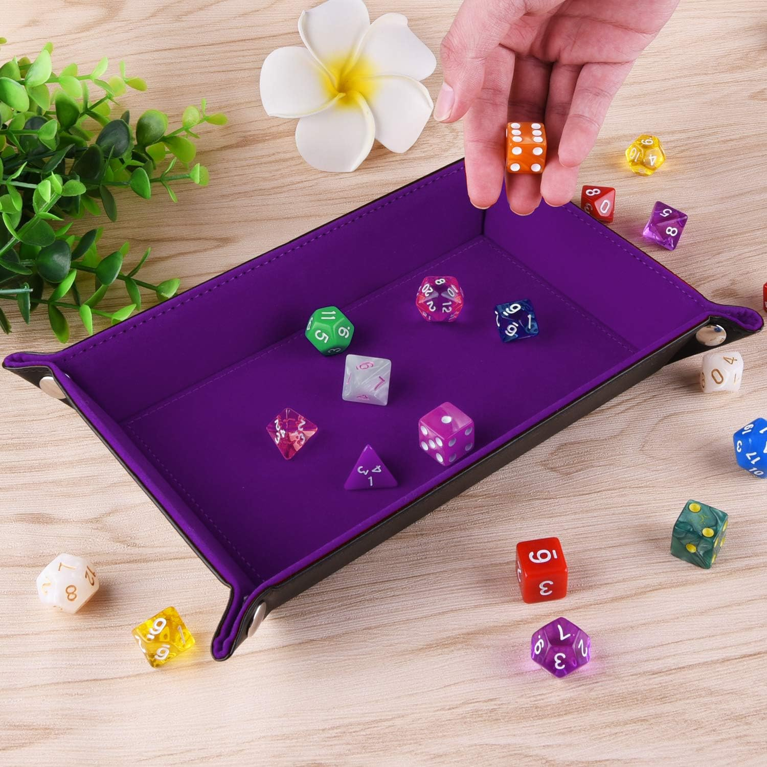 SIQUK Double Sided Dice Tray, Folding Rectangle, Dark Rose Red Dark Violet