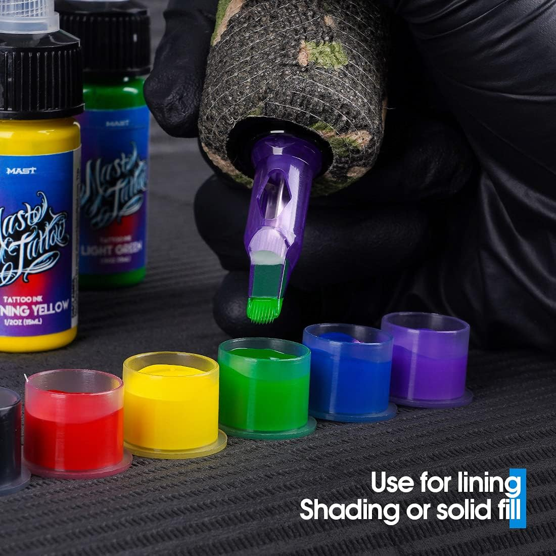 Mast Tattoo Inks 1/2Oz Kit 7 Bottles Mixed Color Triple Black High White Supply image number 2