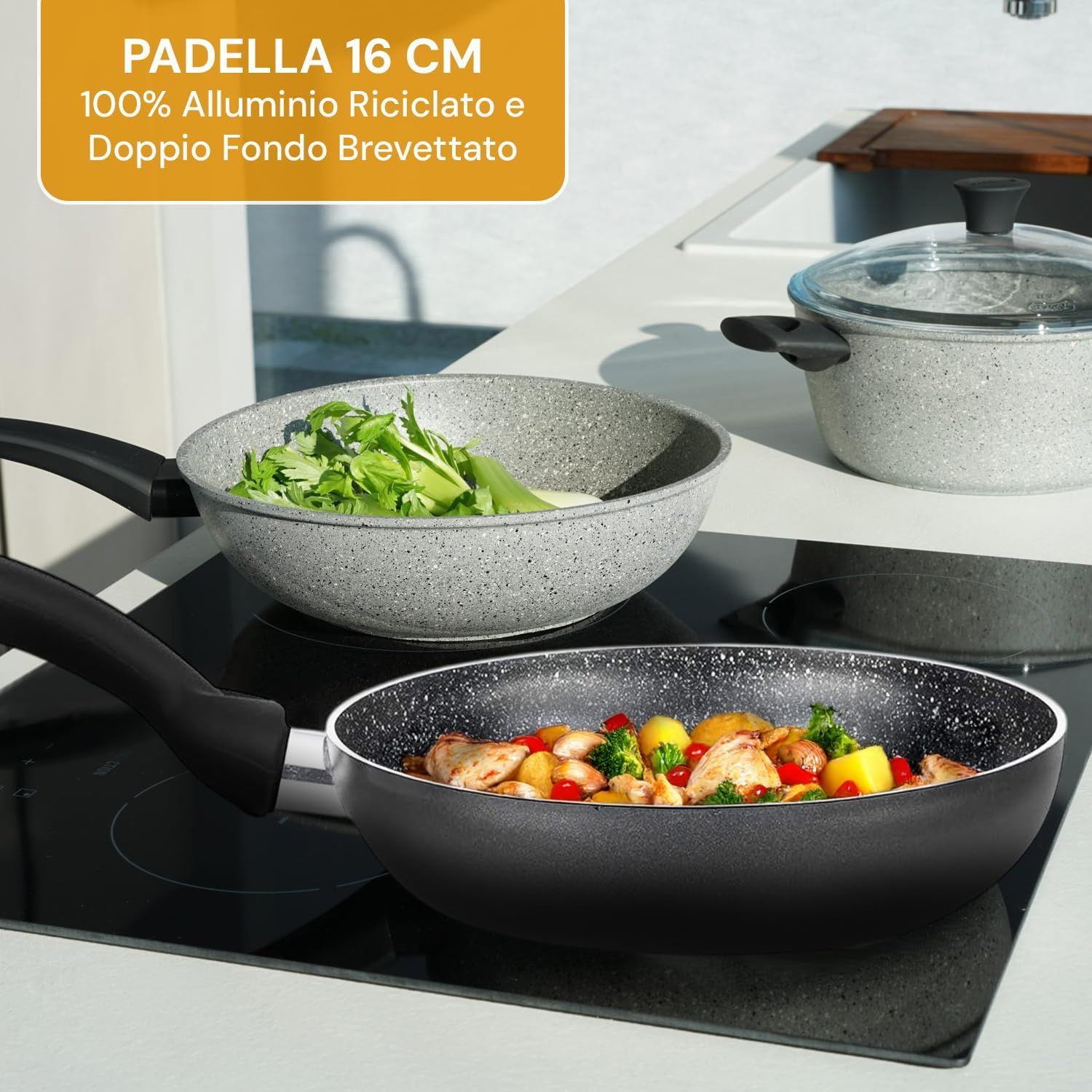 Avilia Aluminium Frying Pan 16 Cm and Stone Non-Stick Coating - Universal Compatibility - Also Suitable for Induction Cookers - Resistant to Scratches, Damages and Abrasion - Easy to Clean