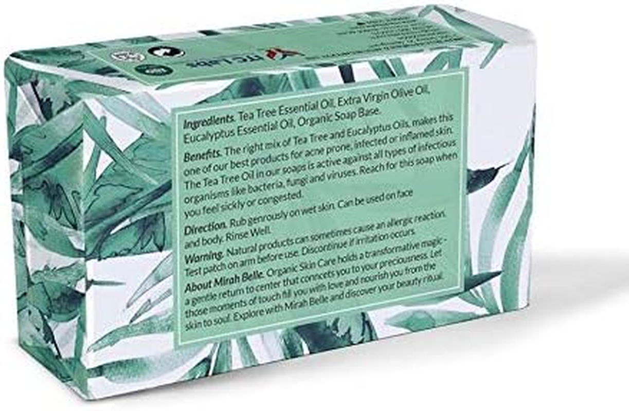 Mirah Belle - Organic Tea Tree - Eucalyptus Healing Soap Bar - (Pack of 6-125 Gm) - Inflamed, Acne Prone and Infected Skin. SLS, Paraben, Gmo-Free, 750 Gm image number 1