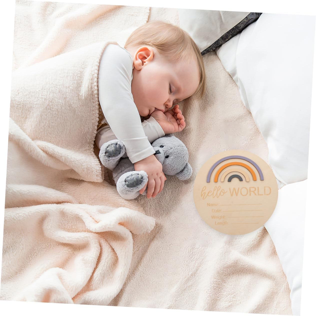 2Pcs Wooden Birth Announcement Signs round Name Plaque for Newborn Milestone Photography Props for Birth Records and Photo Decor image number 3