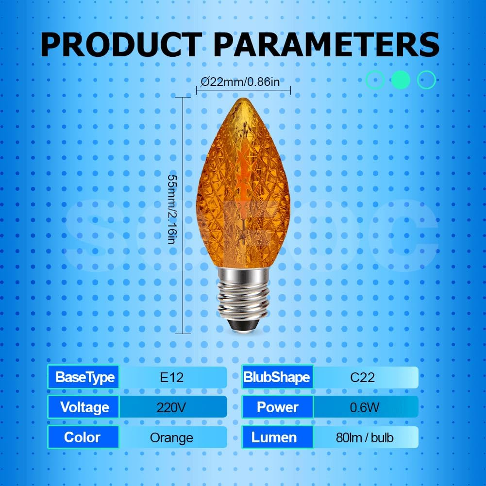 SOFOC E12 C7 30Pcs Crystal Effect LED Christmas Ambient Light Orange for outside Garden House Party Wedding Xmas Tree Decor 220V Plug & Play - Blue image number 4