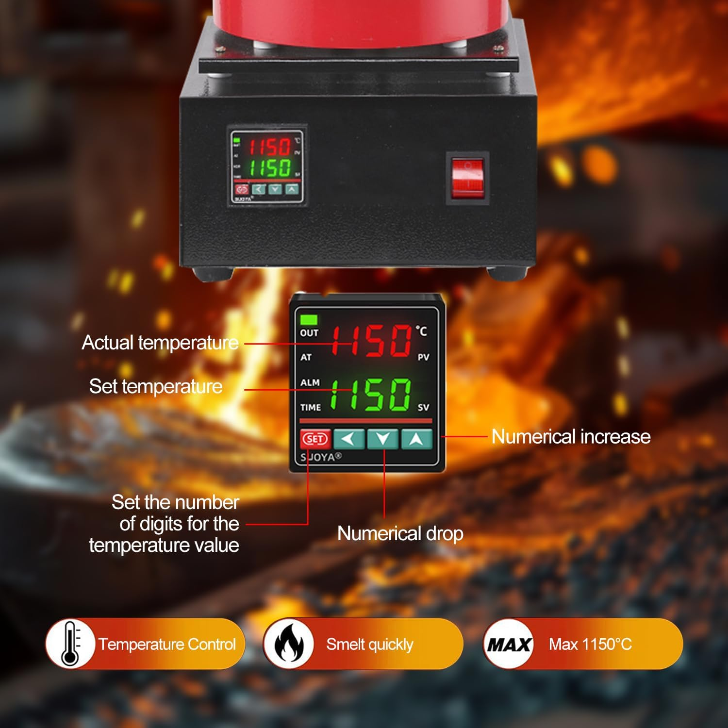 CHAOFLIGHT Gold Melting Pot 3KG Gold Melting Furnace Electric Metal Smelting Machine Resin Jewellery Making Tools for Assaying Gold, Silver, Tin, Aluminum image number 3