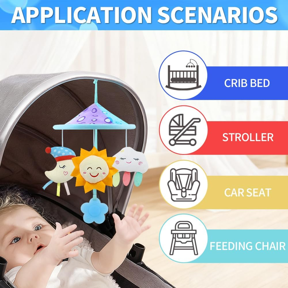 Baby Pram Mobile Toy, Stroller Toys with Soft Rattle for 0 Months+ (Sky) image number 6