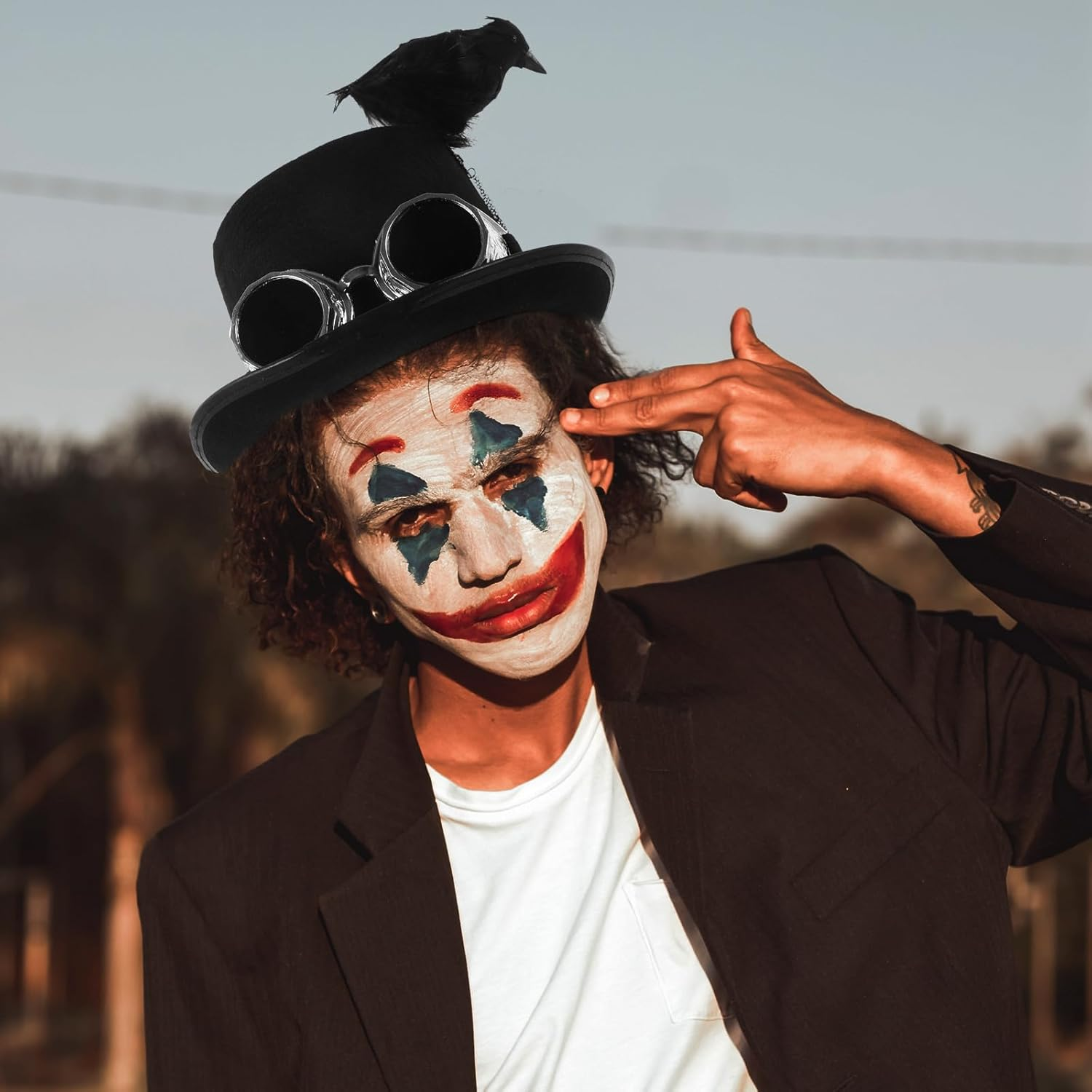 Jojofuny Party Cap Mens Costumes Para Hombres Goth Clothes Halloween Animal Hat Black Wide Brim Hat Top Hat with Goggles Steampunk Costume Top Hat Men Caps and Hats Victoria Miss Make Up