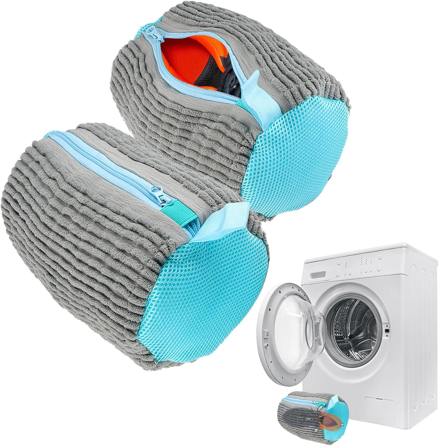2 Pcs Shoe Laundry Bags for Washing Machine - Reusable Mesh Wash Bags with Zipper & Hook | 360 Degree Protection for Sneakers, Running Shoes & Delicate Clothing | Grey (20X12Cm) image number 6