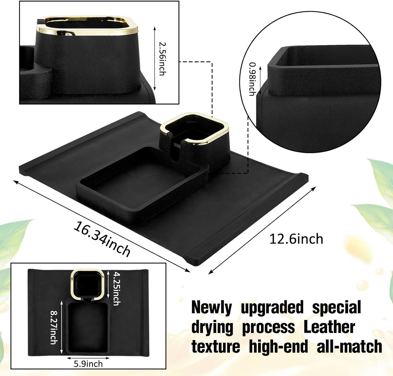 Tessco 2 Pack Couch Cup Holder anti Slip Recliner Table Tray Silicone Sofa Armrest Tray Weighted Couch Arm Table anti Spill Couch Drink Holder Cozy Couch Tray for Chair (Black,12.6 X 16.34 Inch) - Black image number 3