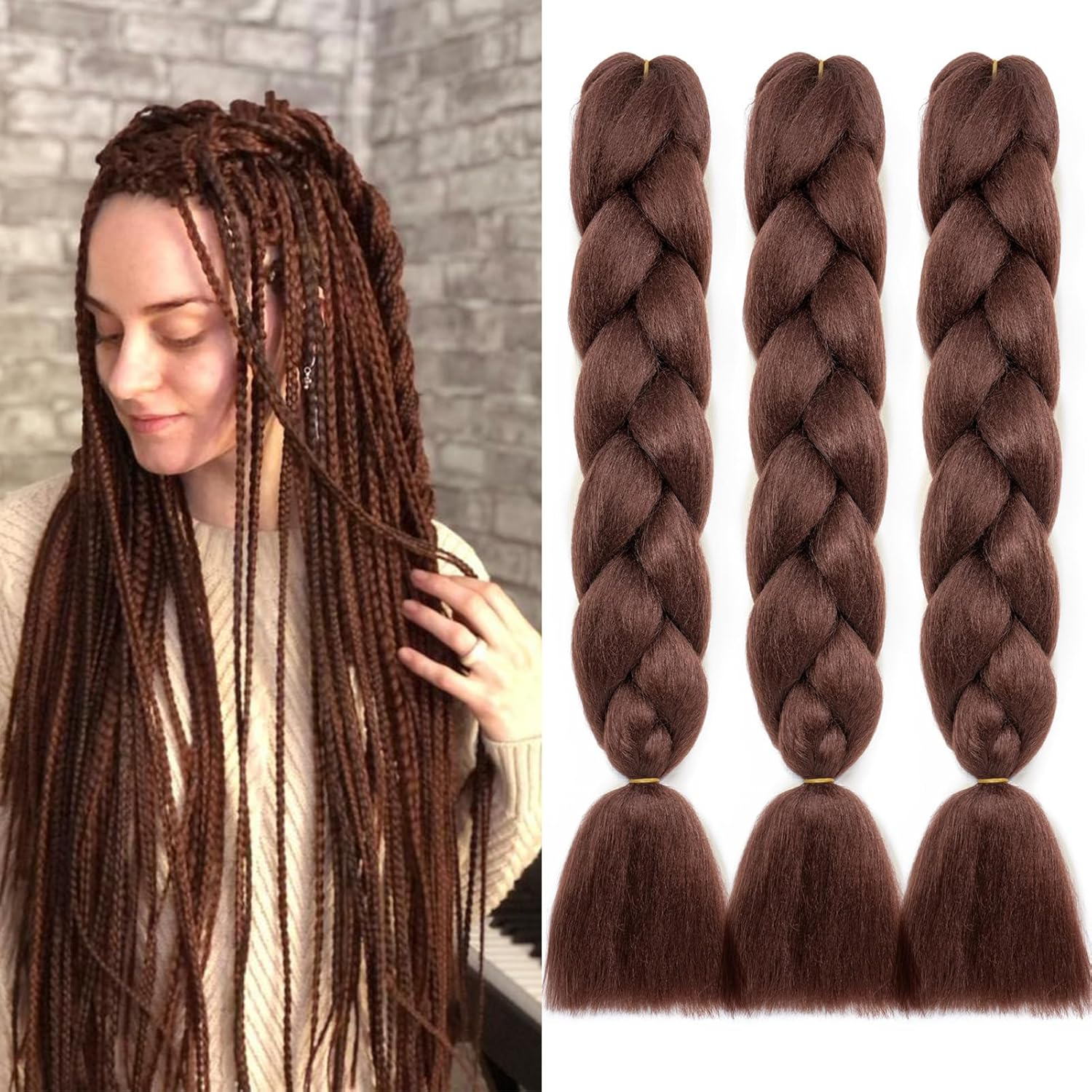 Dcbaboo Brown Hair Extensions for Braiding Jumbo Braiding Hair Extension 1Pack 24Inch Synthetic Hair Kanekalon Ombre Braids Extensions Hair Afro Crochet Twist Box Braids 100G, Medium Brown