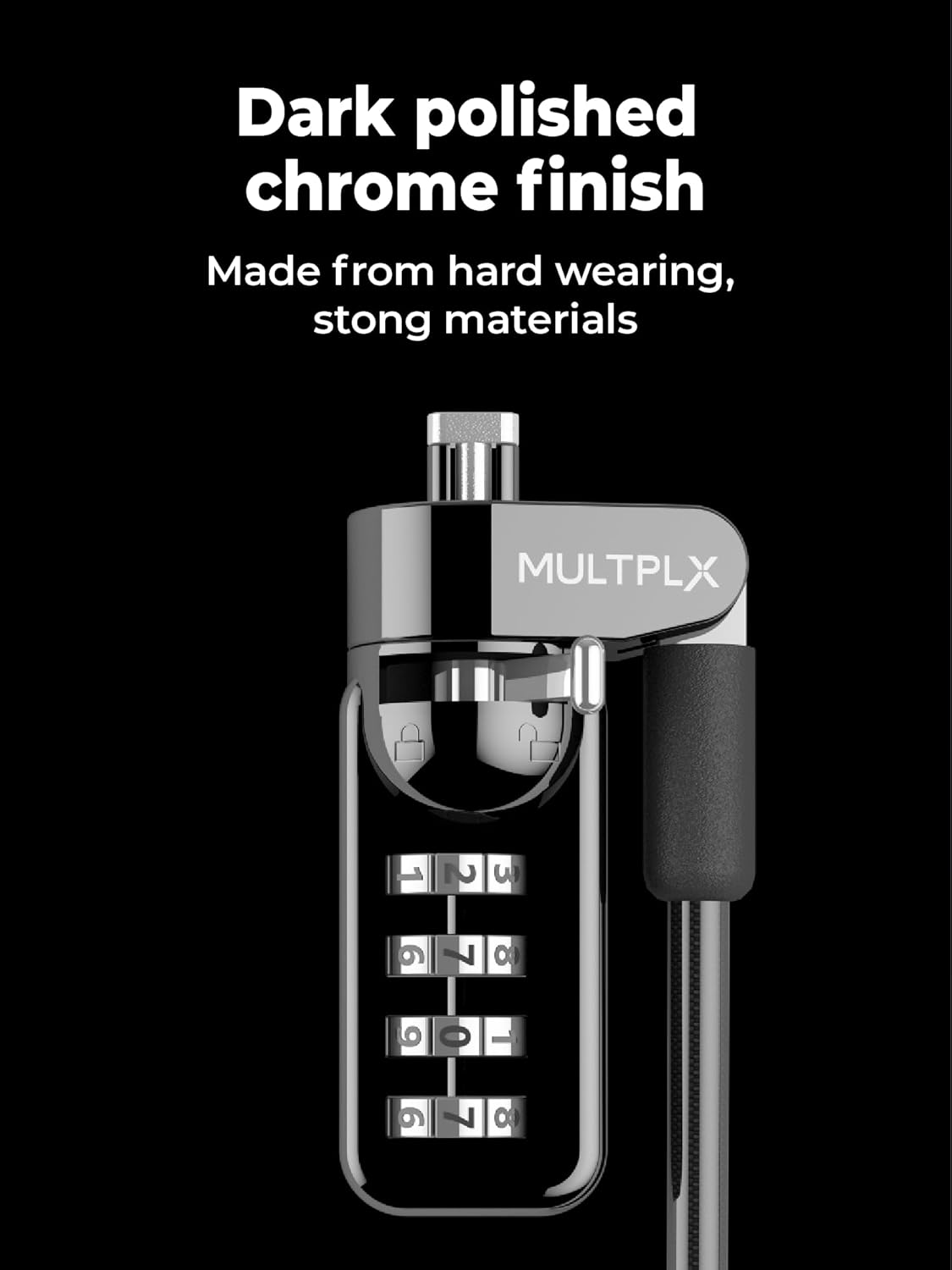 Combination Laptop Lock | Standard Size T-Shaped Bar Locking Mechanism | 1.7M Hard Cut Resistant Steel Cable | 4 Digit Combination Lock | Strong Security Lock