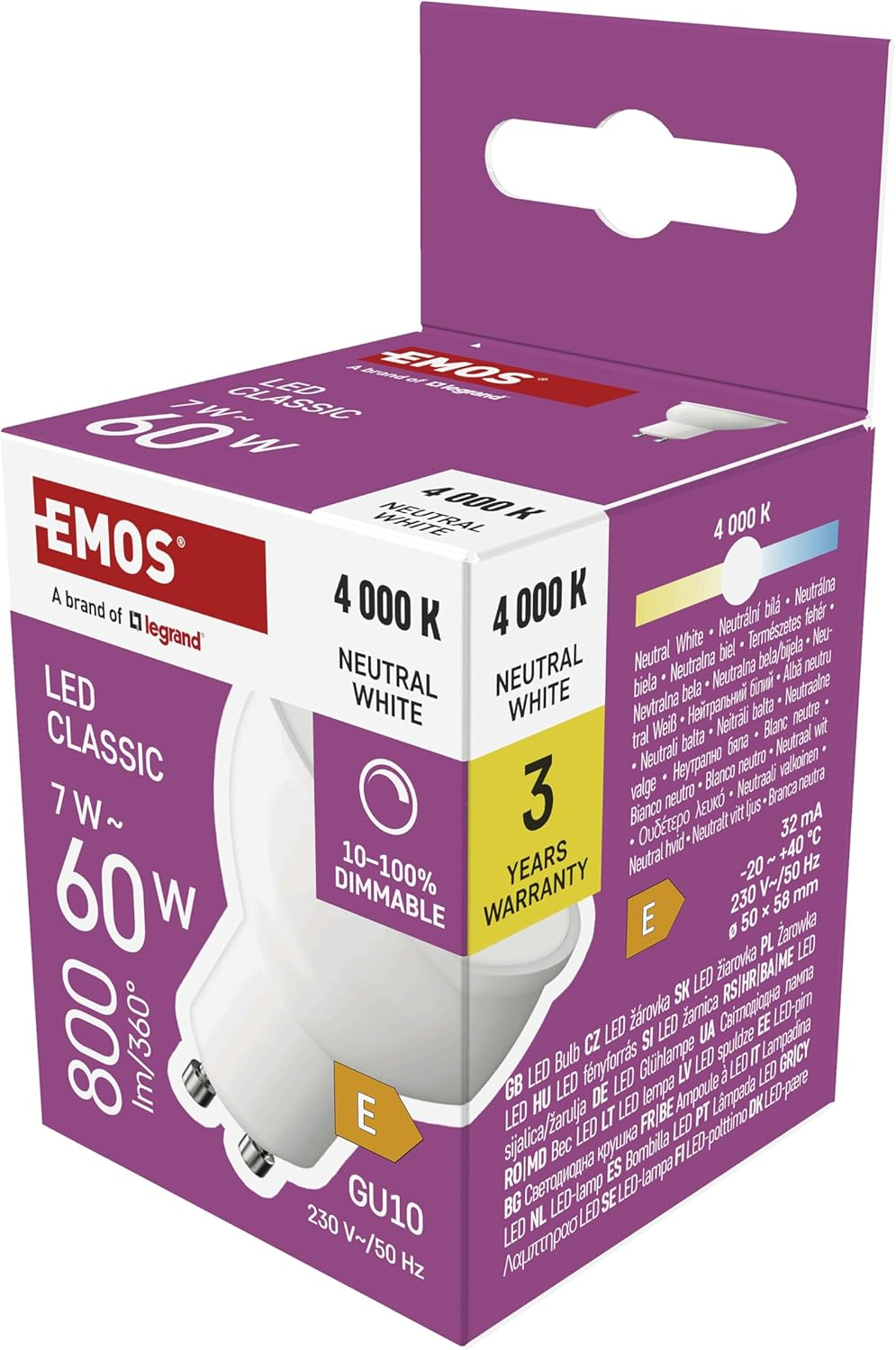 EMOS - Dimmable Spot LED Lamp MR16-7W Replaces 60W Halogen Lamp with GU10 Socket - Continuous Dimming - Brightness 800 Lm, 4000 K - 25000 H Life, CRI Min. 80, 100&deg; Beam Angle - Neutral White image number 3