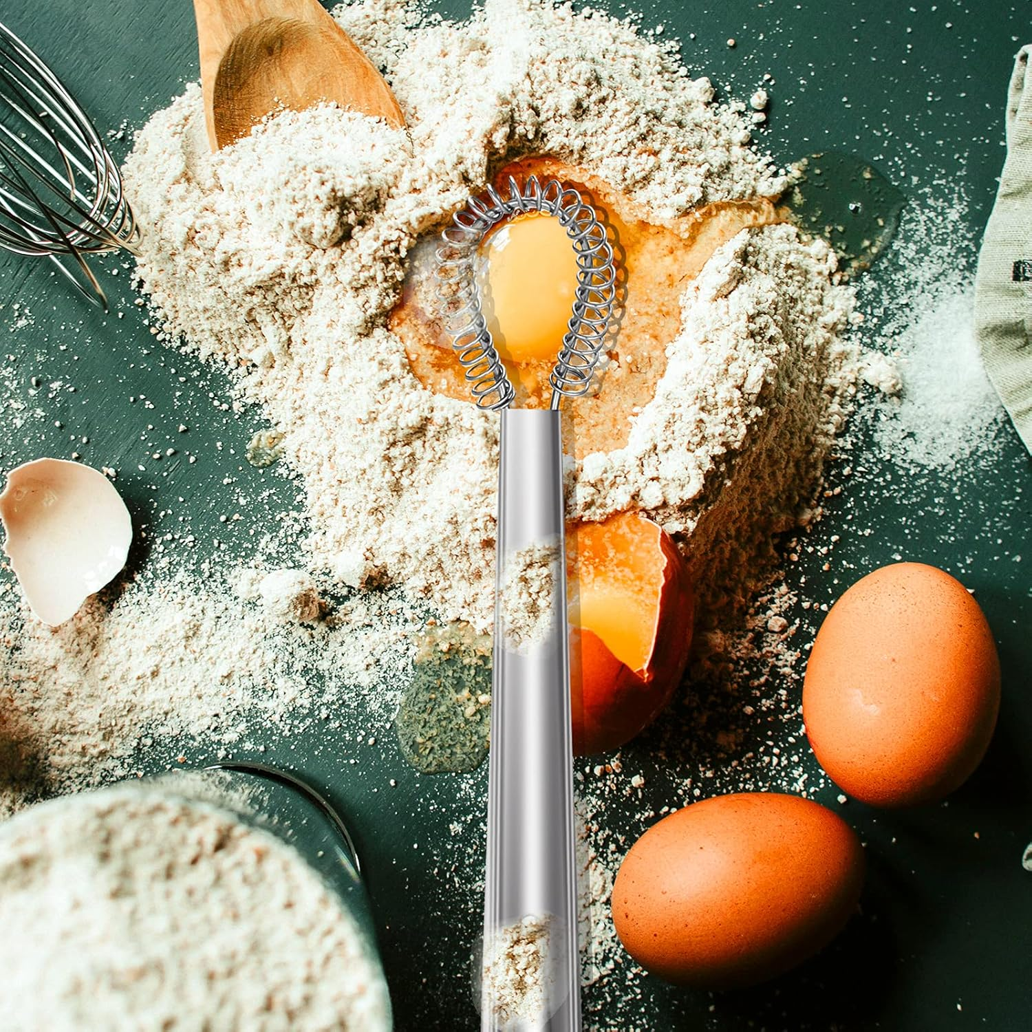 2PCS Stainless Steel Mini Whisk with Heat Resistant Silicone - Small Egg Beater, Manual Hand Whisker, Spring Coil Wire Blender for Kitchen, Coffee, Sauce, Milk, Cooking, Baking, Beating image number 4