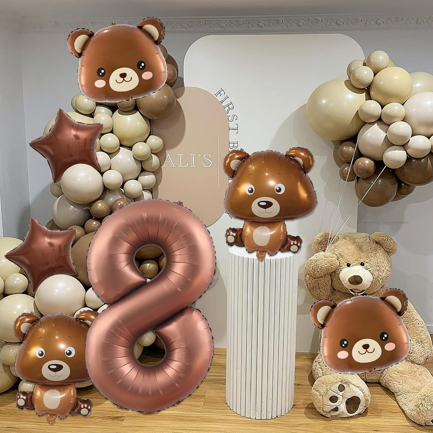 Bear Birthday Balloons,40 Inch Bear Number Balloon,Baby Shower Decorations Foil Animal Balloons (8Th) image number 4