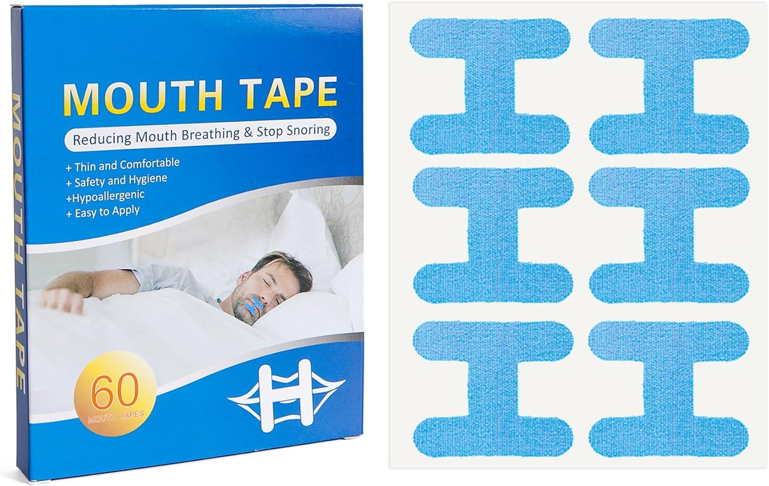 Mouth Tape for Sleeping Anti-Snoring, 60Pcs Breathable H-Shaped Mouth Strips - Sleep Aid Tapes for Improving Nasal Breathing